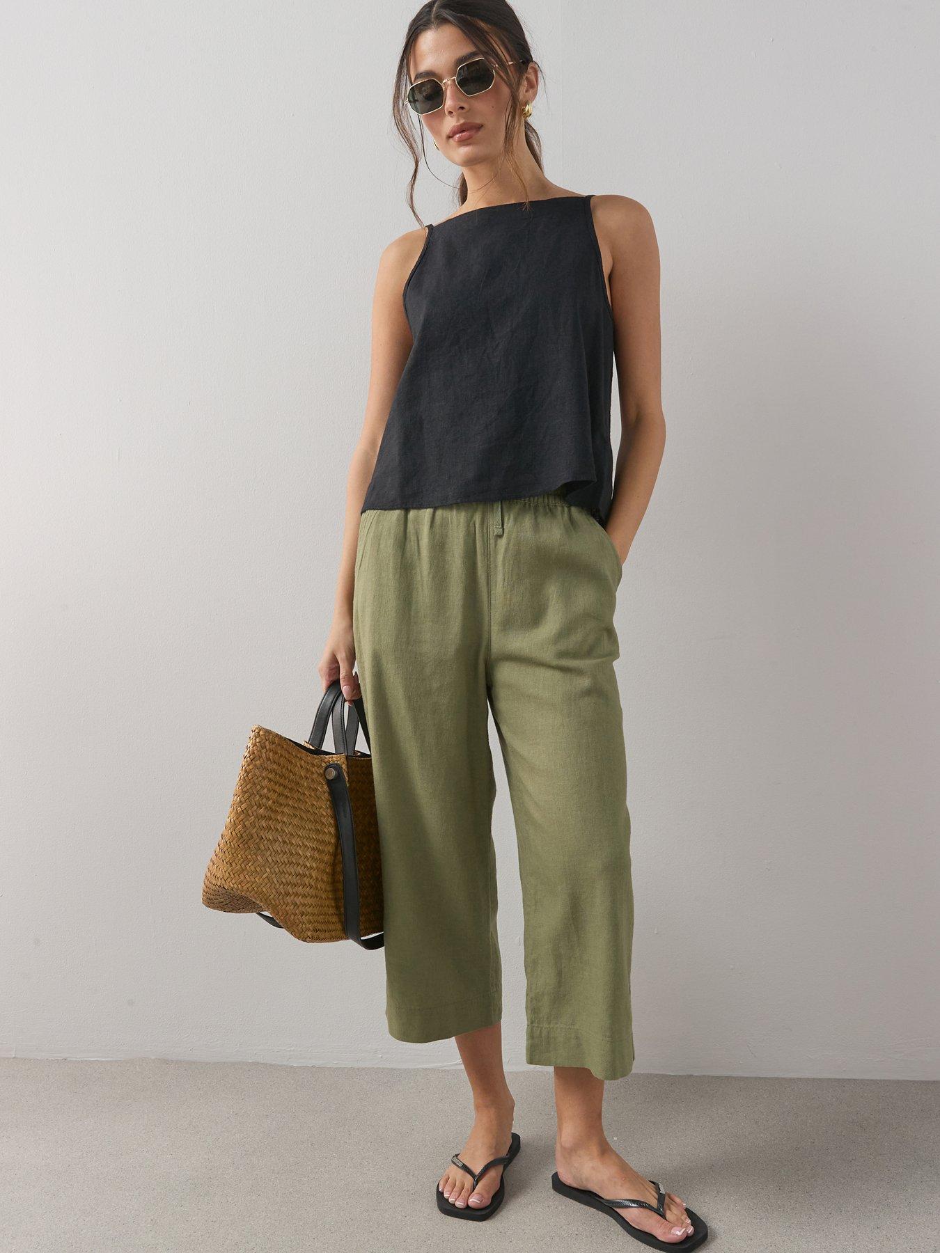 The Very Collection Linen Blend Cropped Trouser - Khaki