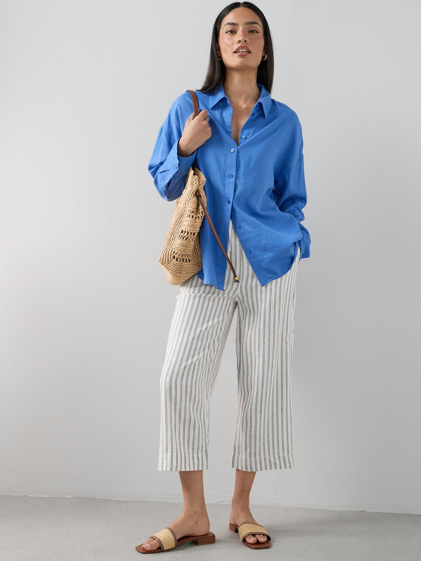Image 1 of 7 of The Very Collection Linen Blend Cropped Trouser - Stripe