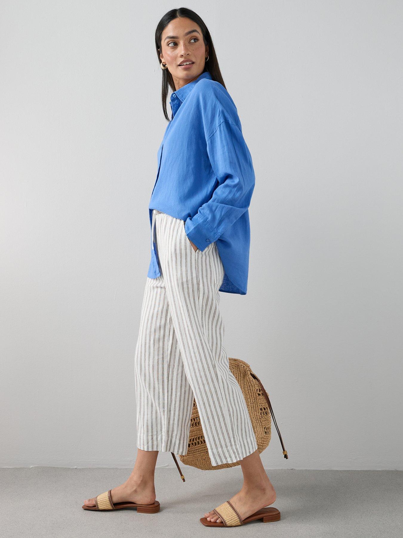 Image 3 of 7 of The Very Collection Linen Blend Cropped Trouser - Stripe