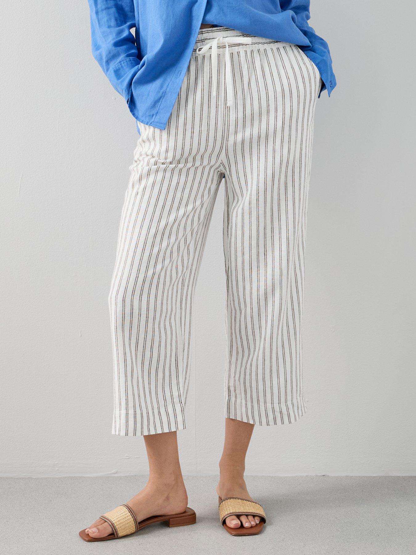 Image 4 of 7 of The Very Collection Linen Blend Cropped Trouser - Stripe