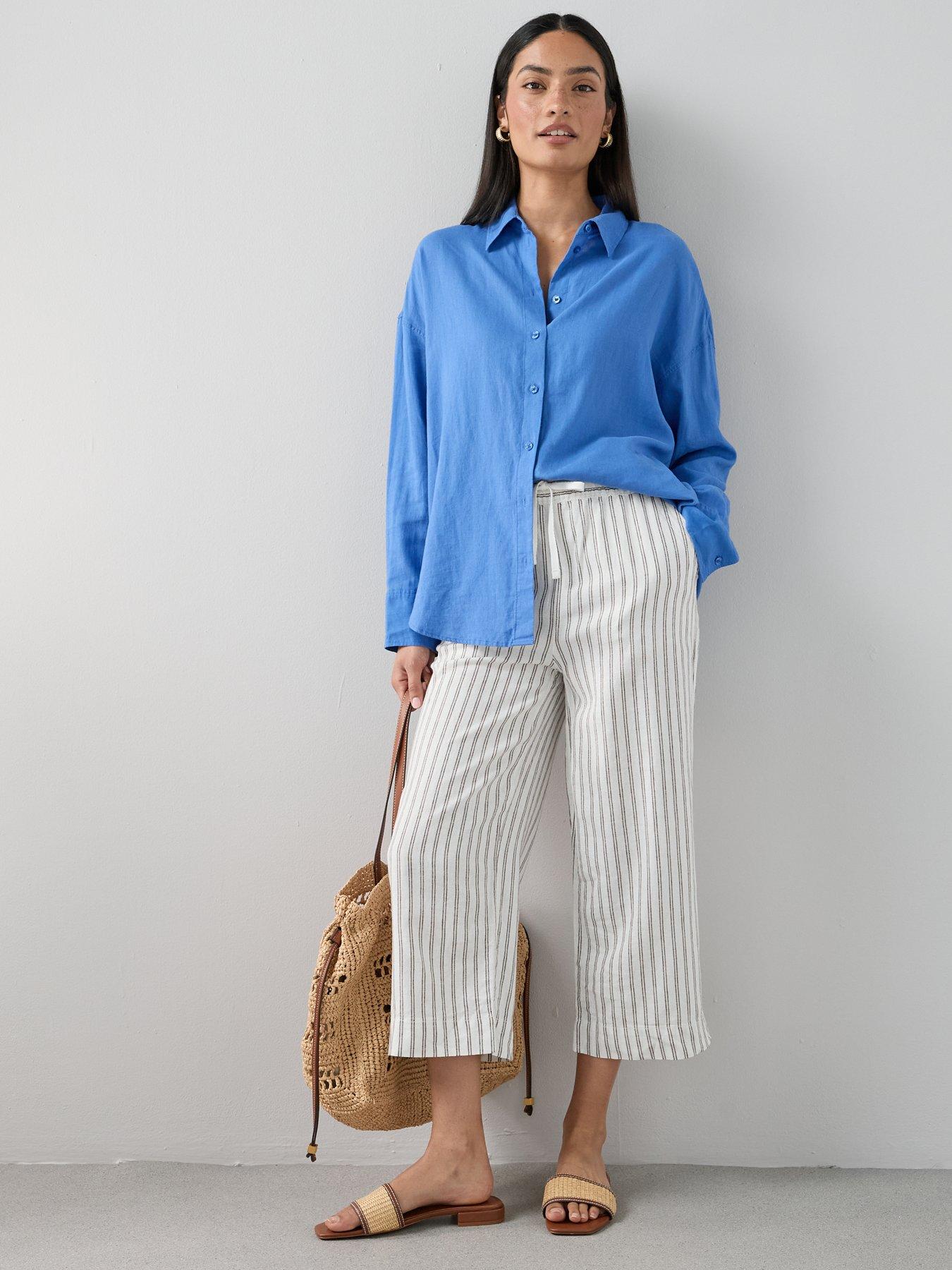 Image 5 of 7 of The Very Collection Linen Blend Cropped Trouser - Stripe