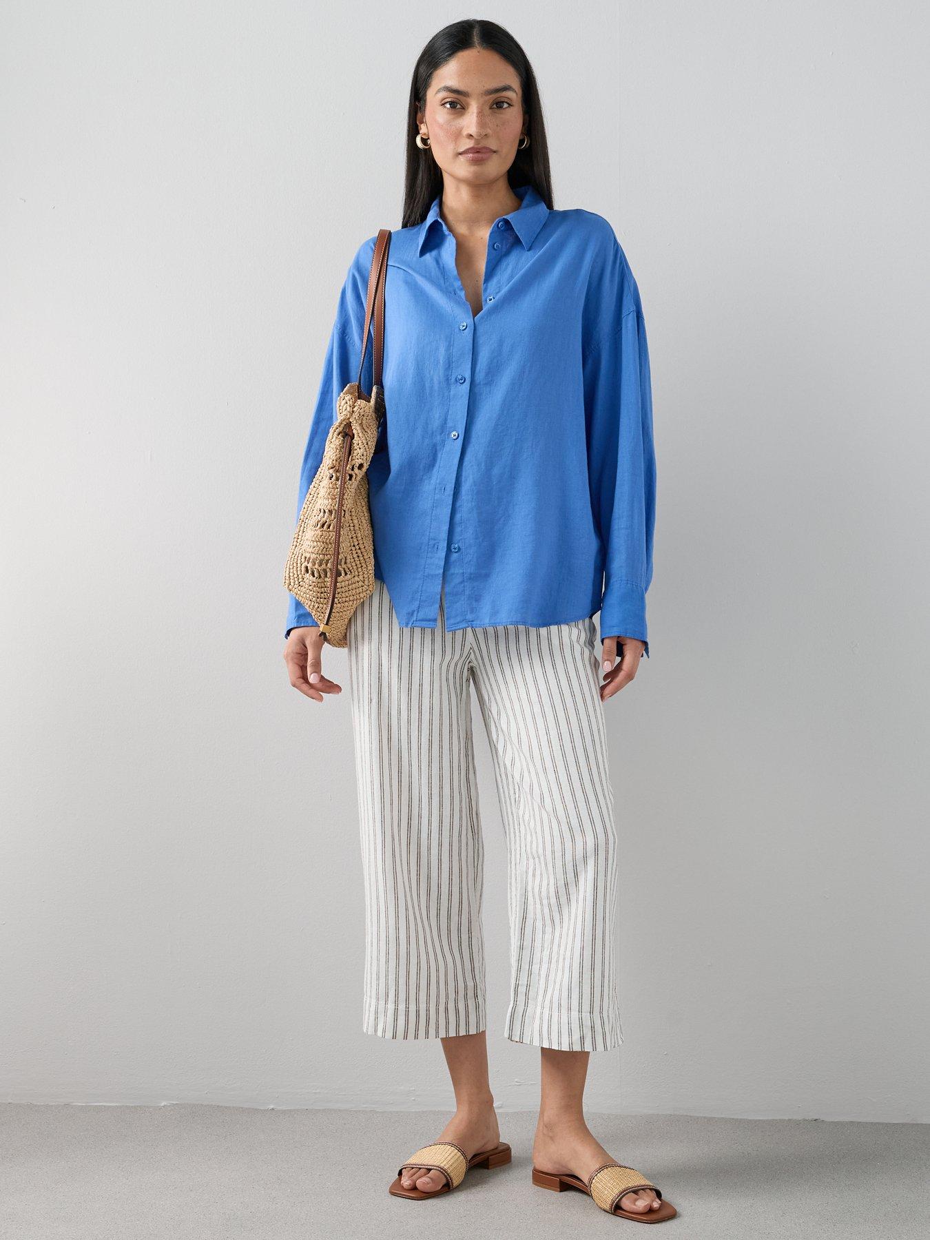 Image 6 of 7 of The Very Collection Linen Blend Cropped Trouser - Stripe