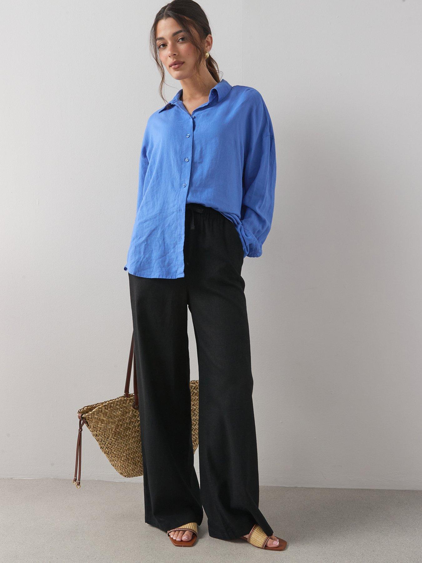 The Very Collection Linen Blend Wide Leg Trouser - Black