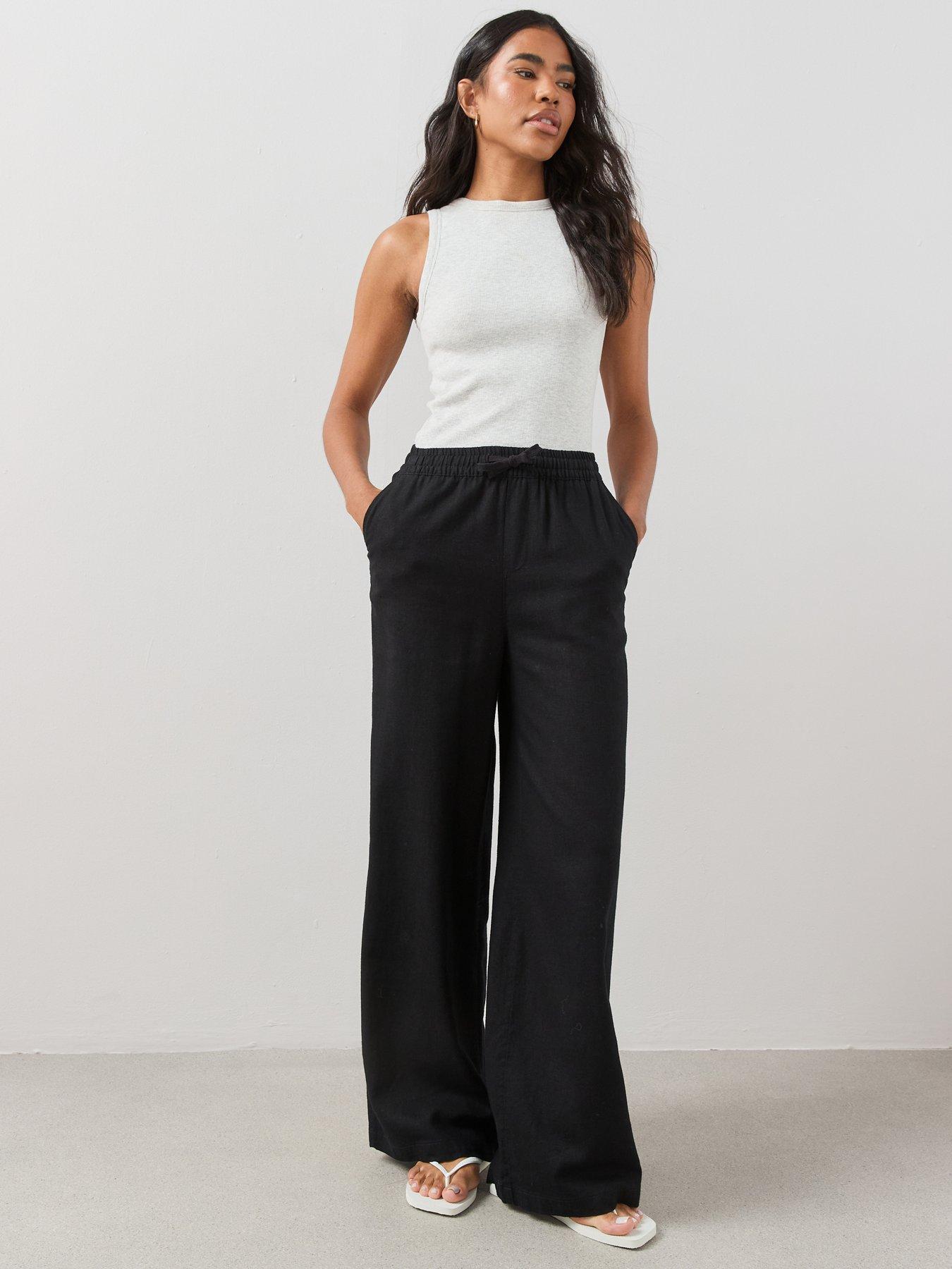 Image 1 of 7 of The Very Collection Linen Blend Wide Leg Trouser - Black