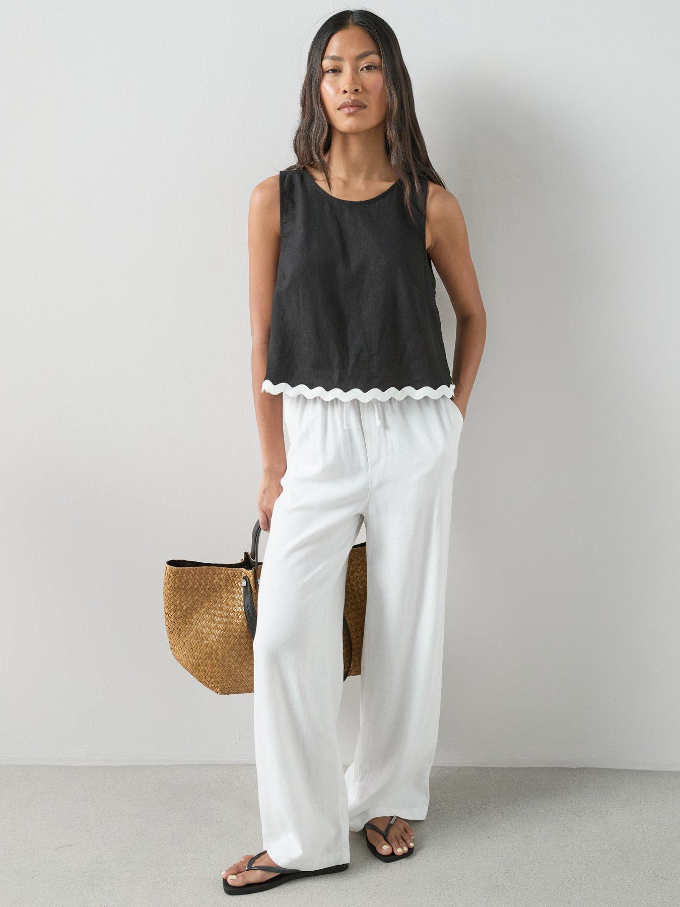 The Very Collection Linen Blend Wide Leg Trouser - White