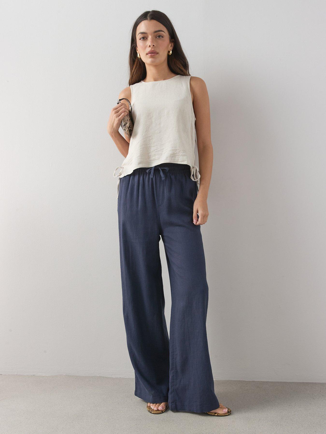 The Very Collection Linen Blend Wide Leg Trouser - Navy