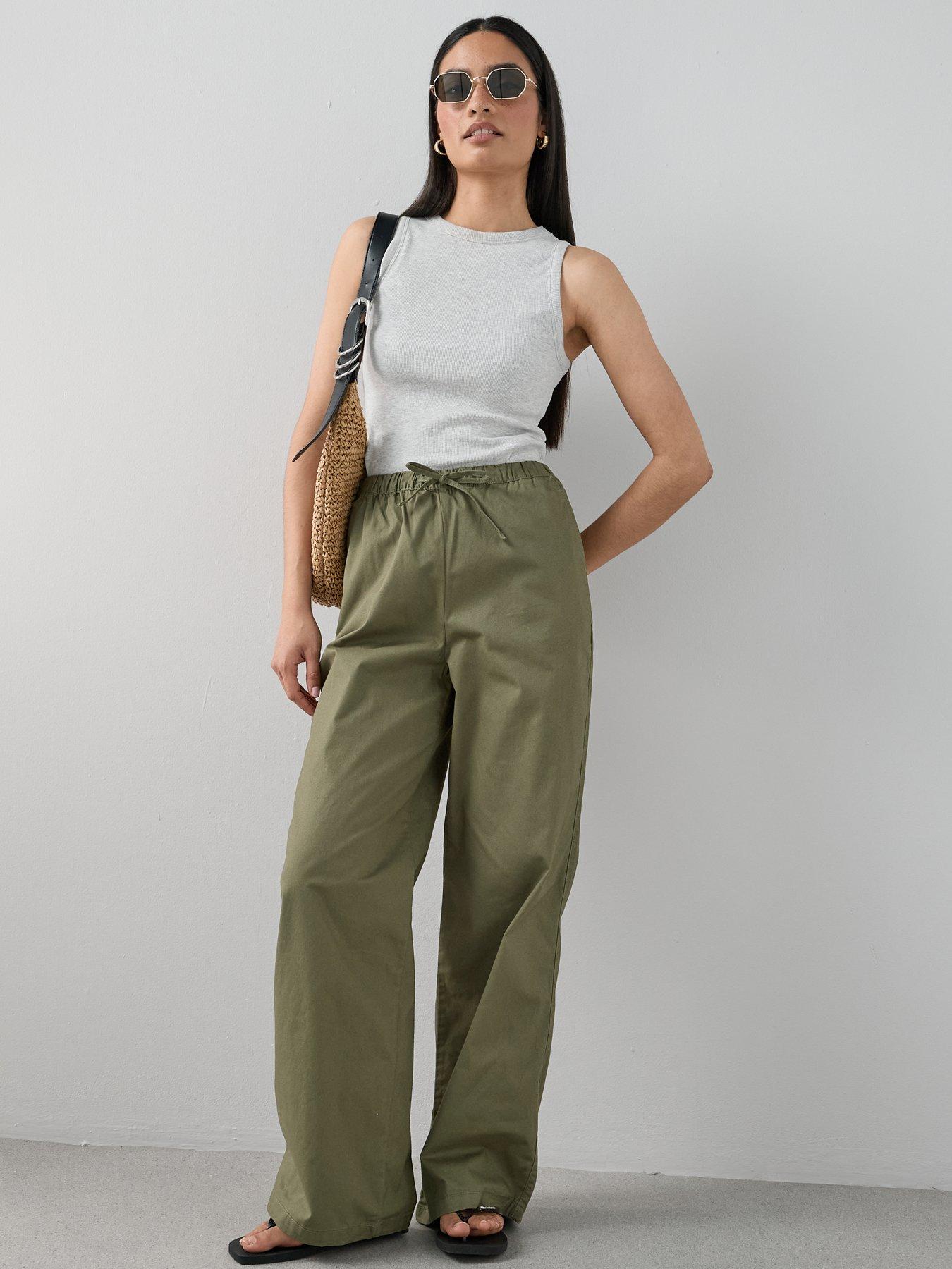 The Very Collection Cotton Wide Leg Trouser - Khaki