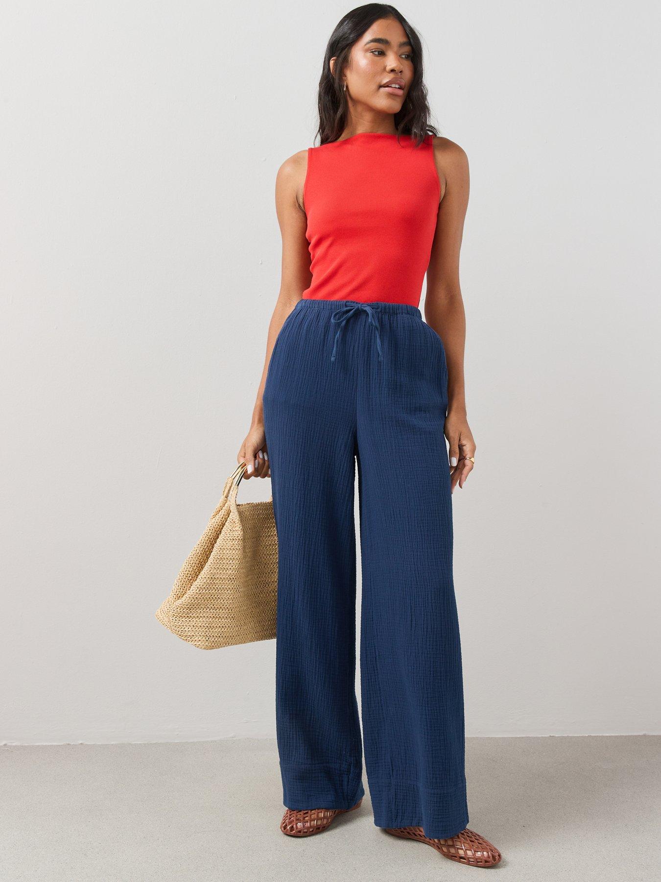 The Very Collection Textured Wide Leg Trouser - Blue