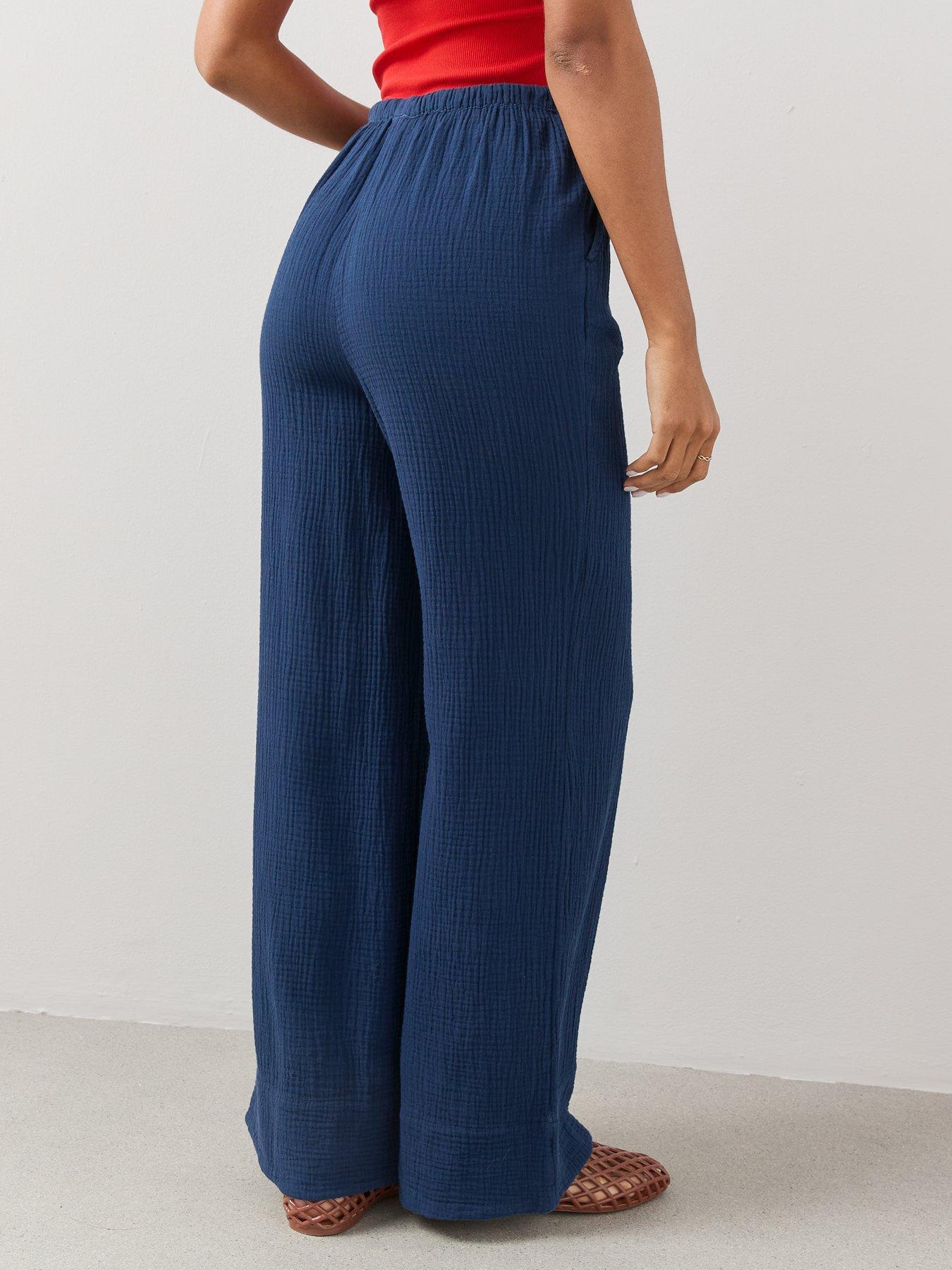 Image 2 of 7 of The Very Collection Crinkle Wide Leg Trouser - Blue