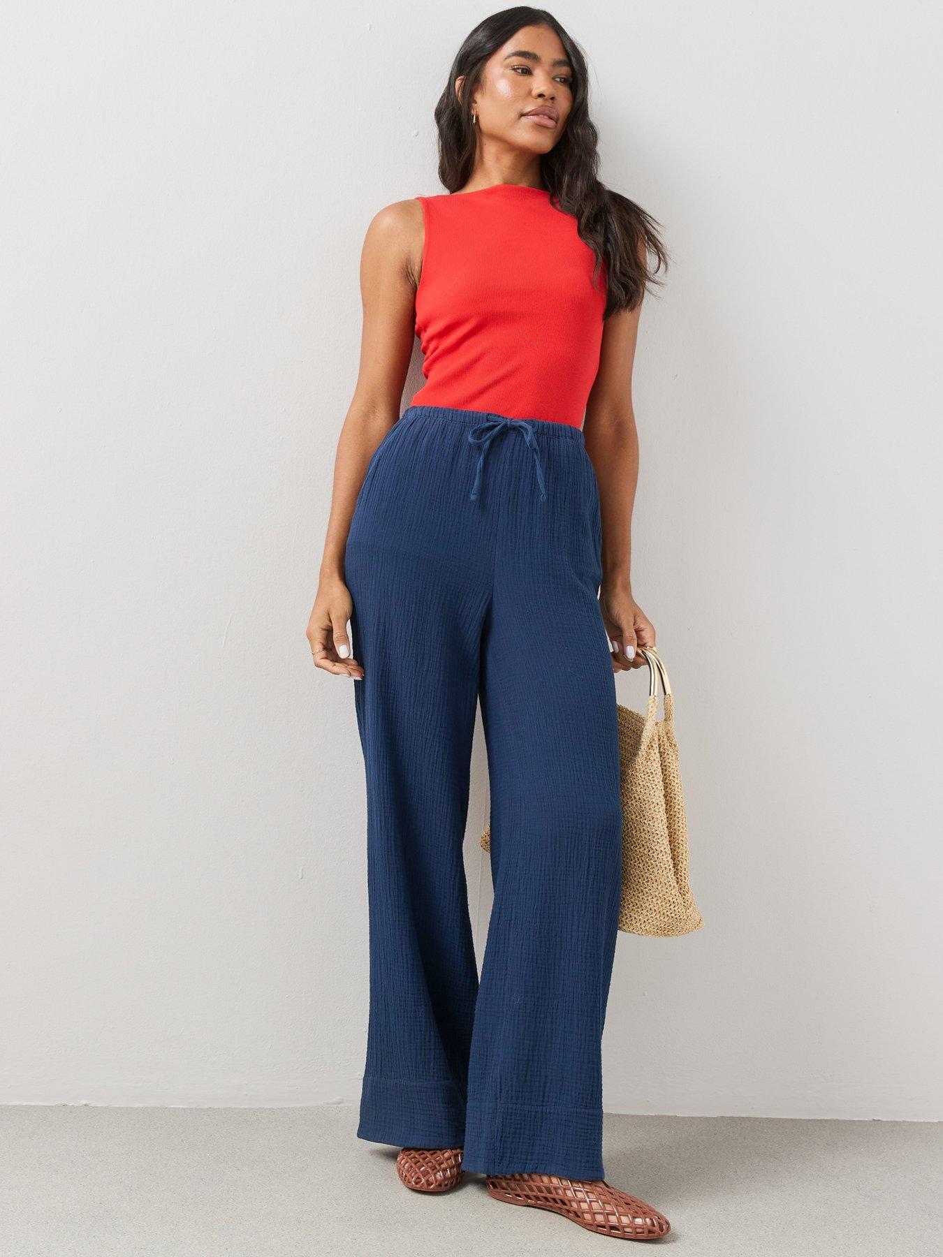 Image 3 of 7 of The Very Collection Crinkle Wide Leg Trouser - Blue