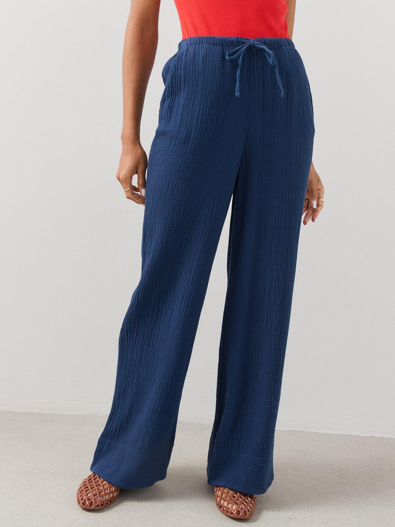 Image 4 of 7 of The Very Collection Crinkle Wide Leg Trouser - Blue