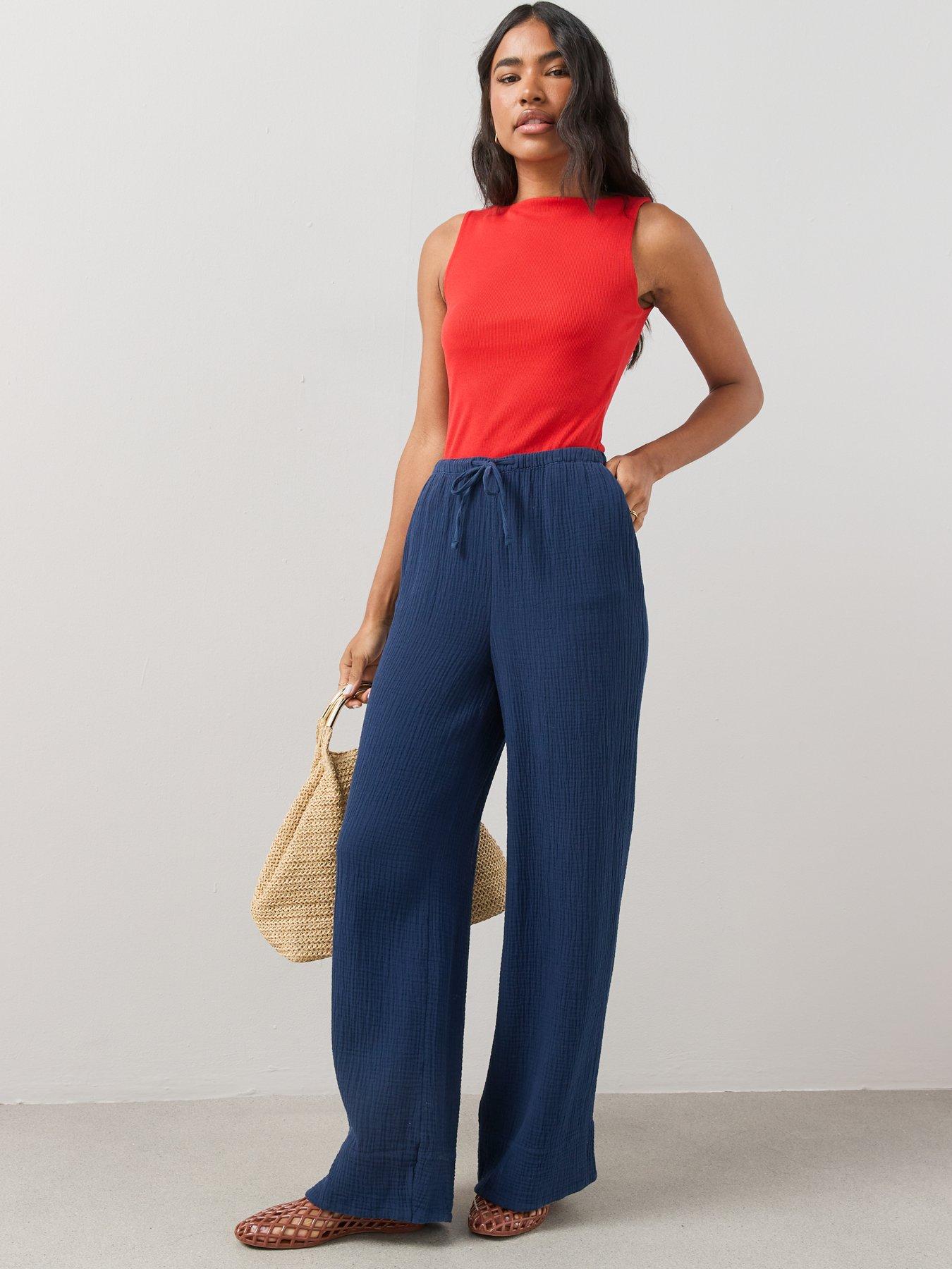 Image 5 of 7 of The Very Collection Crinkle Wide Leg Trouser - Blue