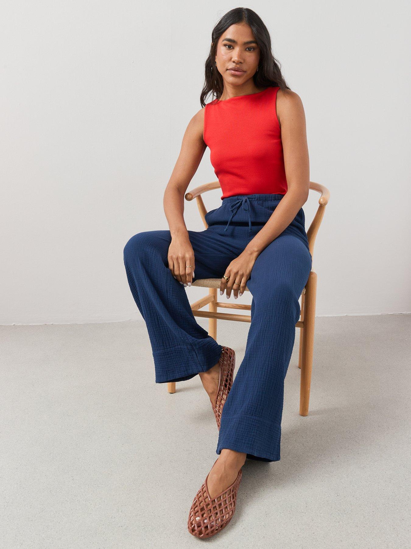Image 6 of 7 of The Very Collection Crinkle Wide Leg Trouser - Blue