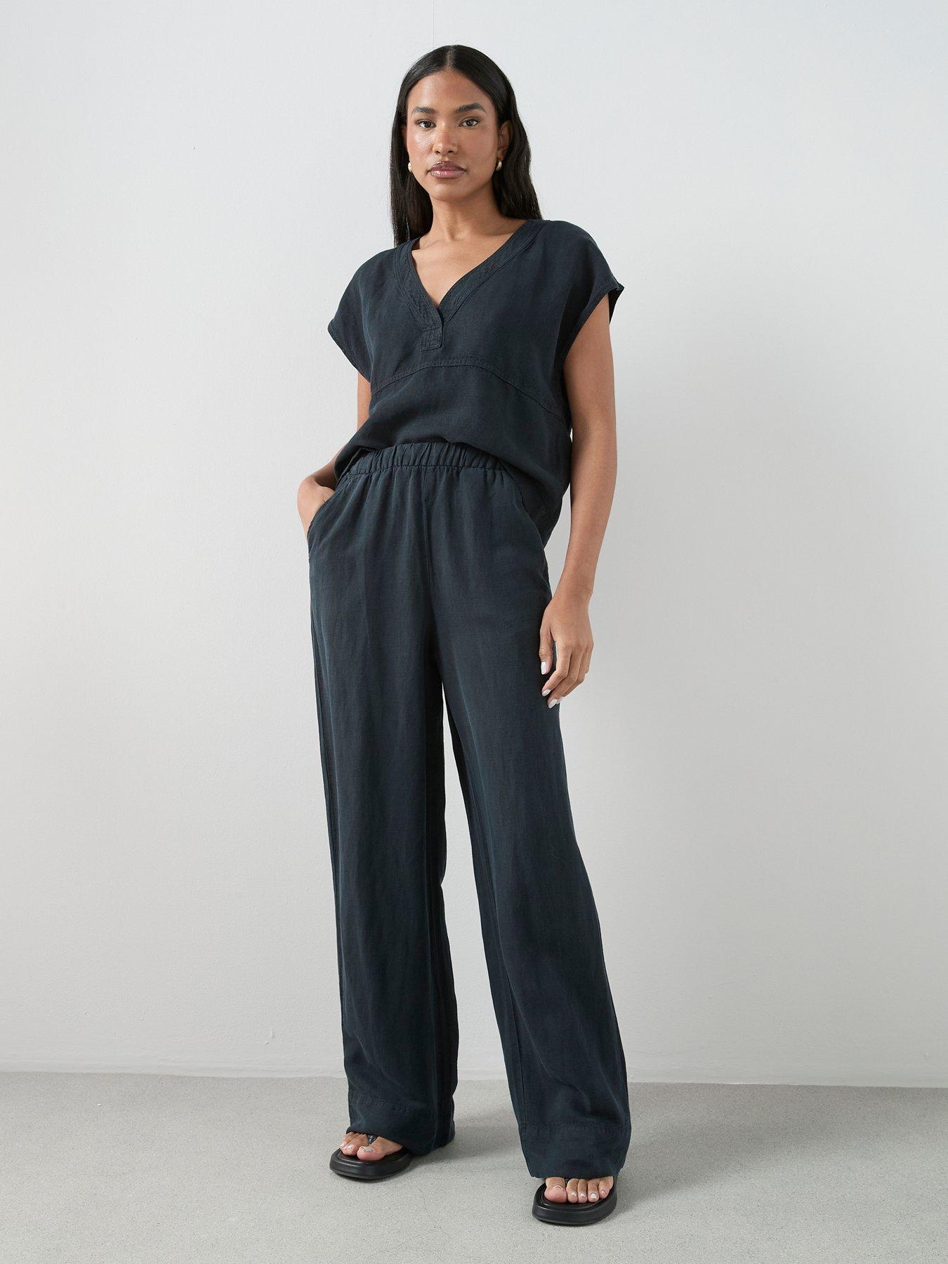 The Very Collection Lyocell Linen Wide Leg Trouser Co-Ord - Black