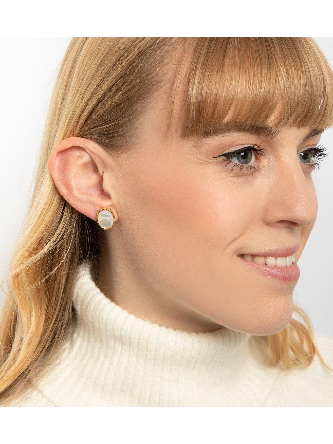  image of the-love-collection-gold-plated-sterling-silver-mother-of-pearl-studs
