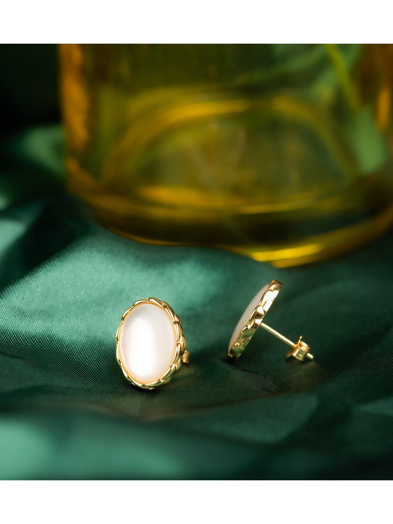  image of the-love-collection-gold-plated-sterling-silver-mother-of-pearl-studs