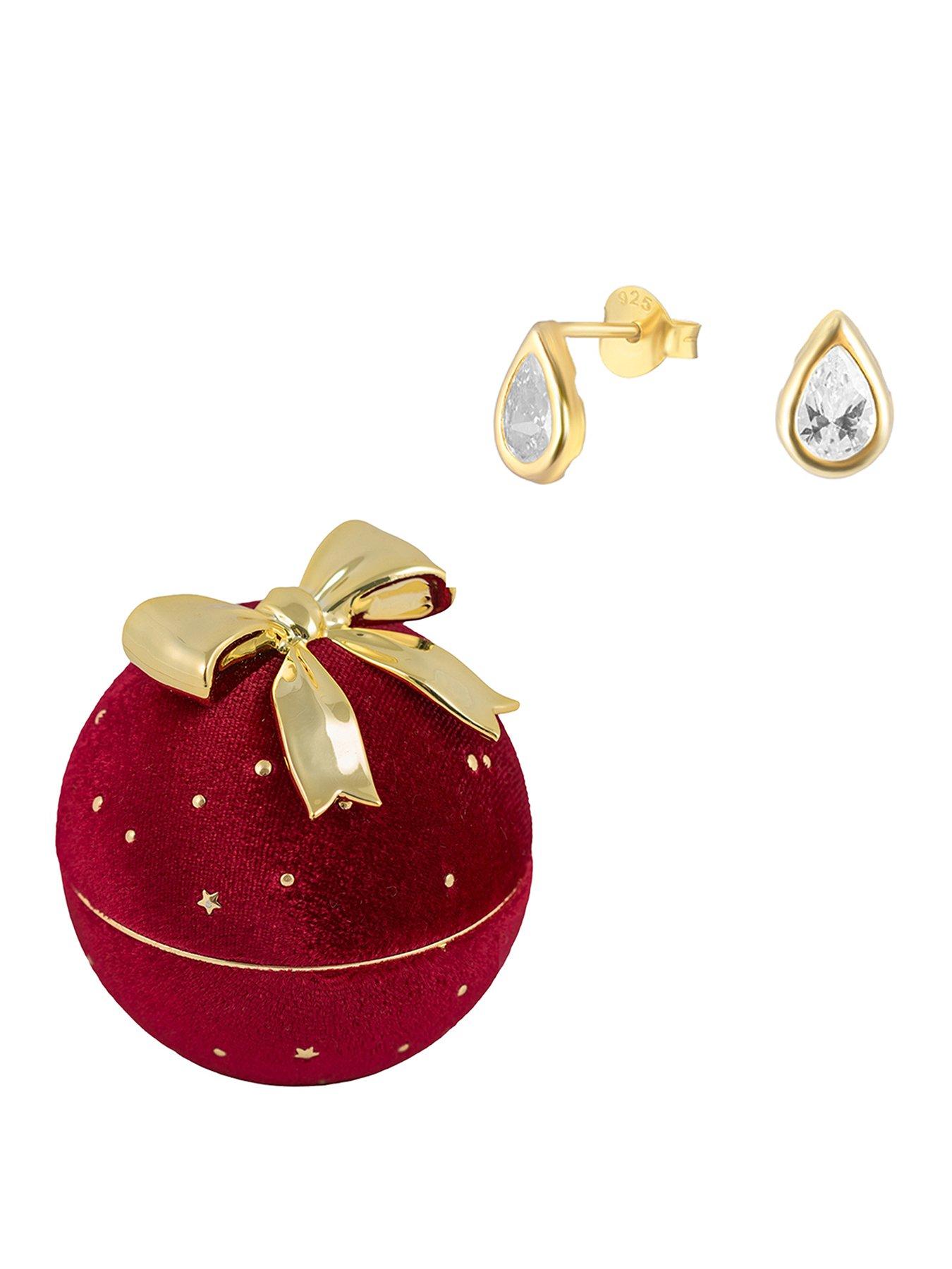 The Love Collection Gold Plated 4x6mm Cubic Zirconia tear shape earrings with Bauble Box