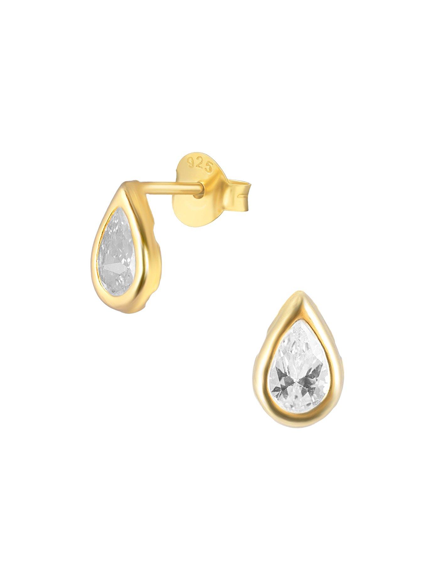  image of the-love-collection-gold-plated-4x6mm-cubic-zirconia-tear-shape-earrings-with-bauble-box