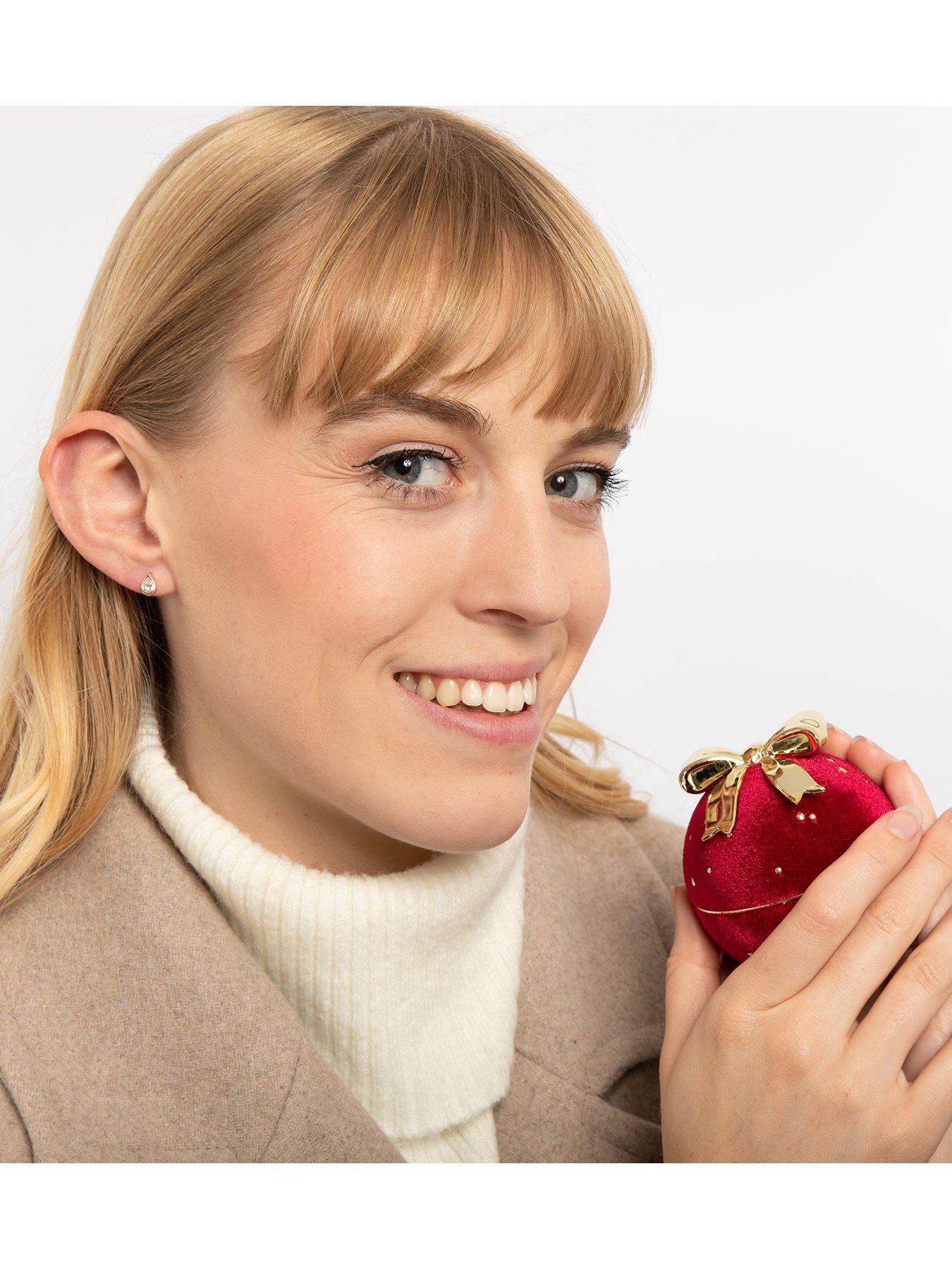  image of the-love-collection-gold-plated-4x6mm-cubic-zirconia-tear-shape-earrings-with-bauble-box