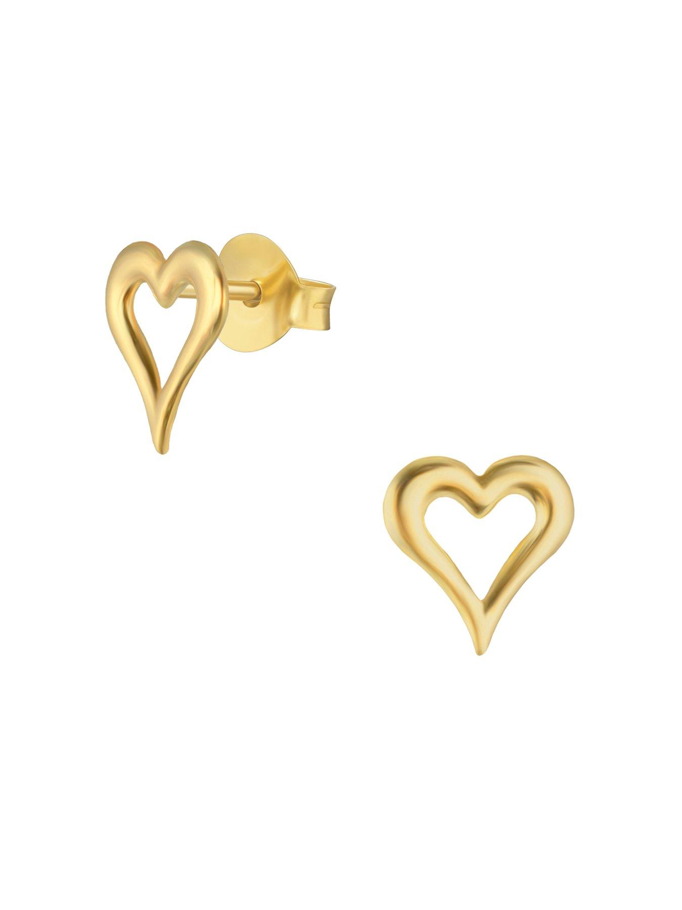 Image 3 of 4 of The Love Collection 9ct yellow gold small pierced heart stud earrings