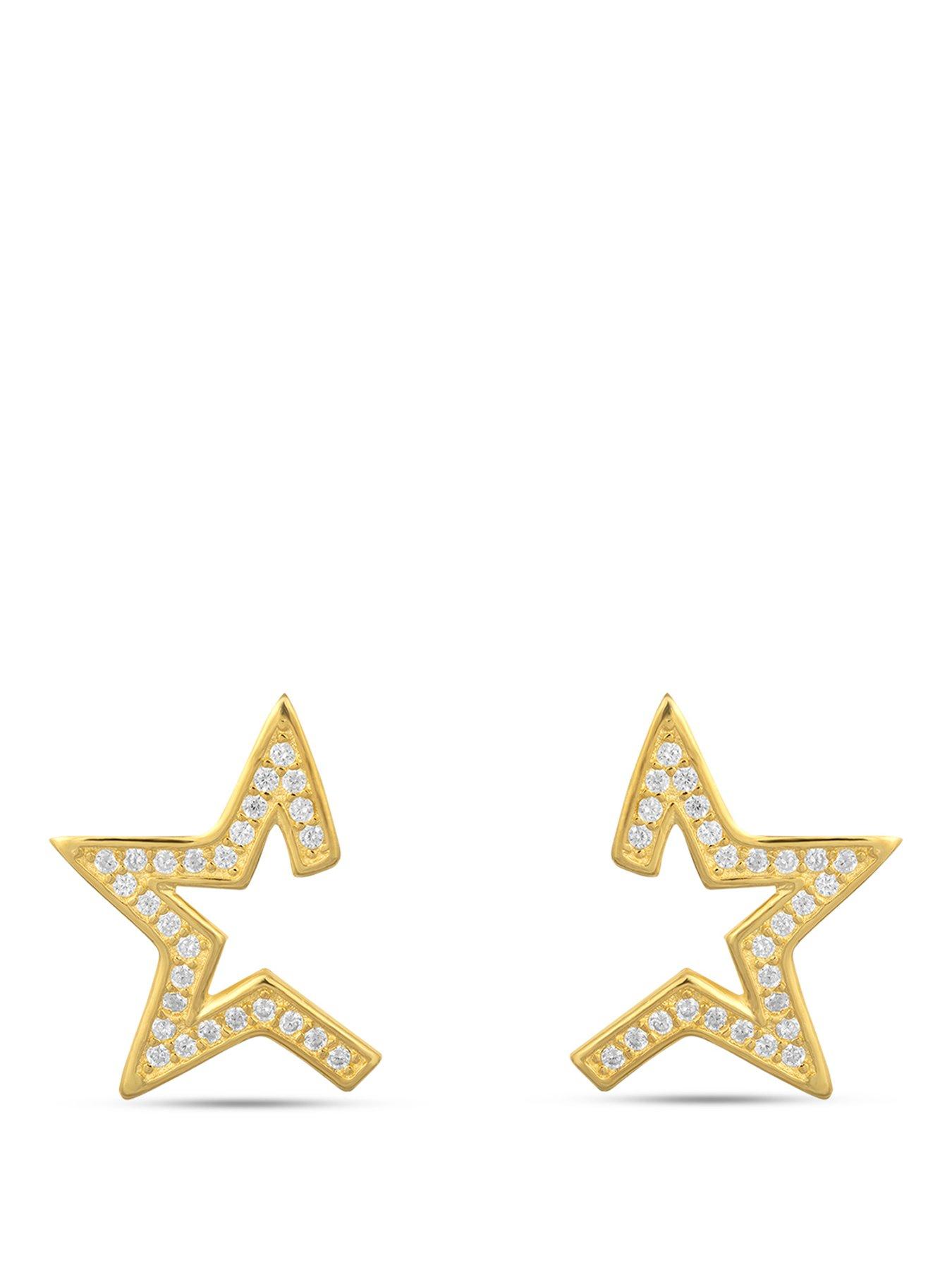 The Love Collection Gold Plated Sterling Silver Star Burst CZ Studs