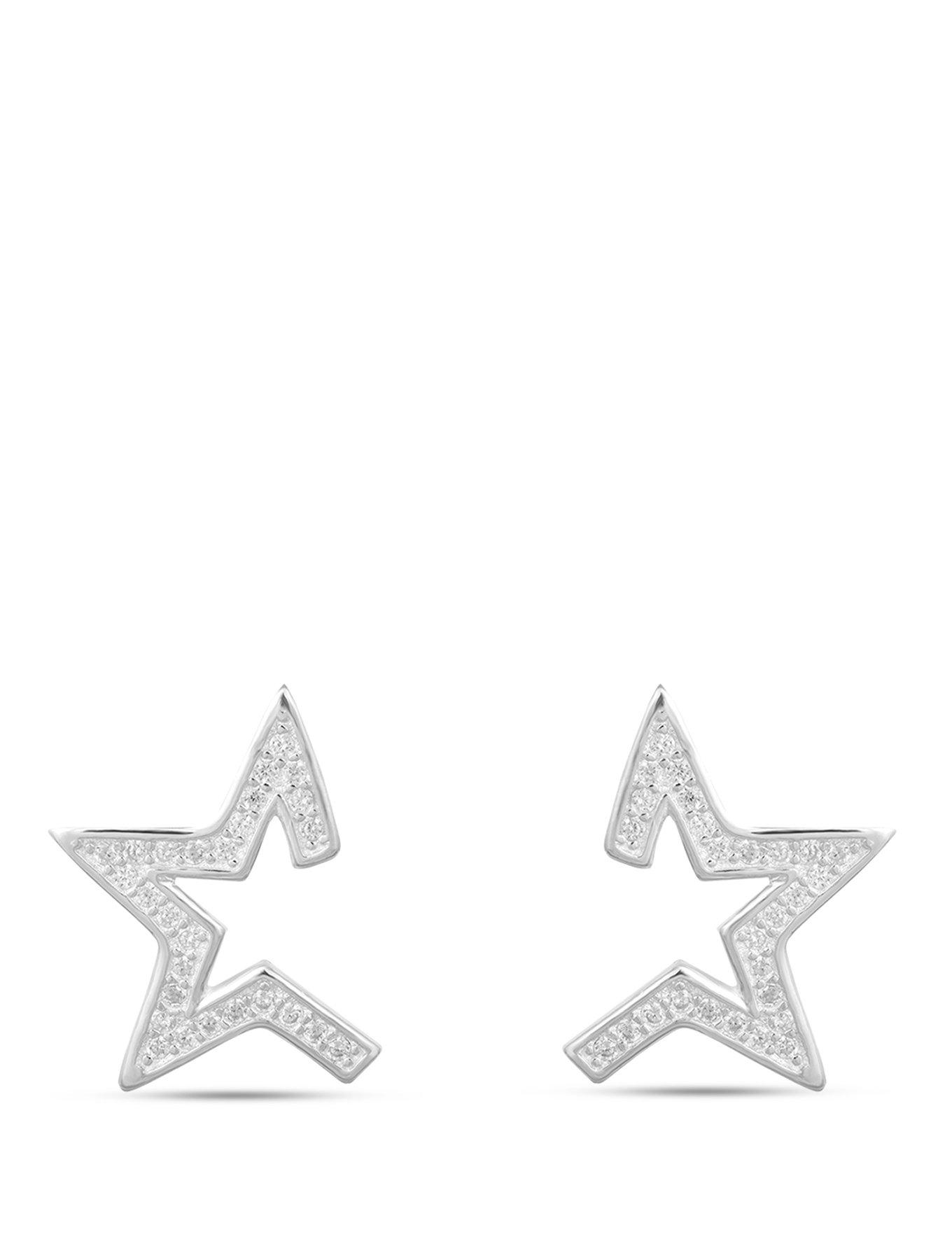 The Love Collection Sterling Silver Star Burst CZ Studs