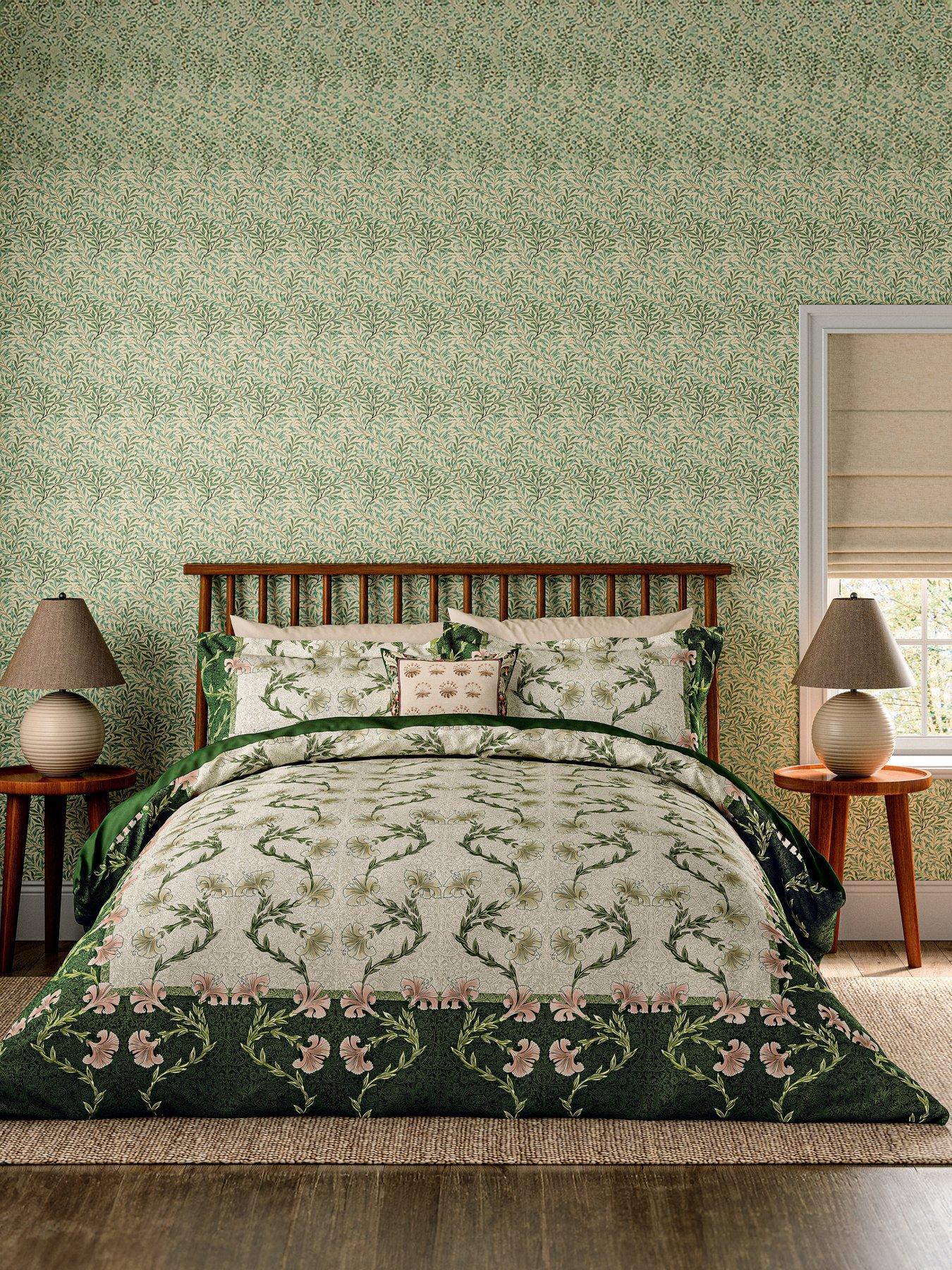 Morris & Co Scrolling Carnation Cover Duvet Set Olive And Ivory