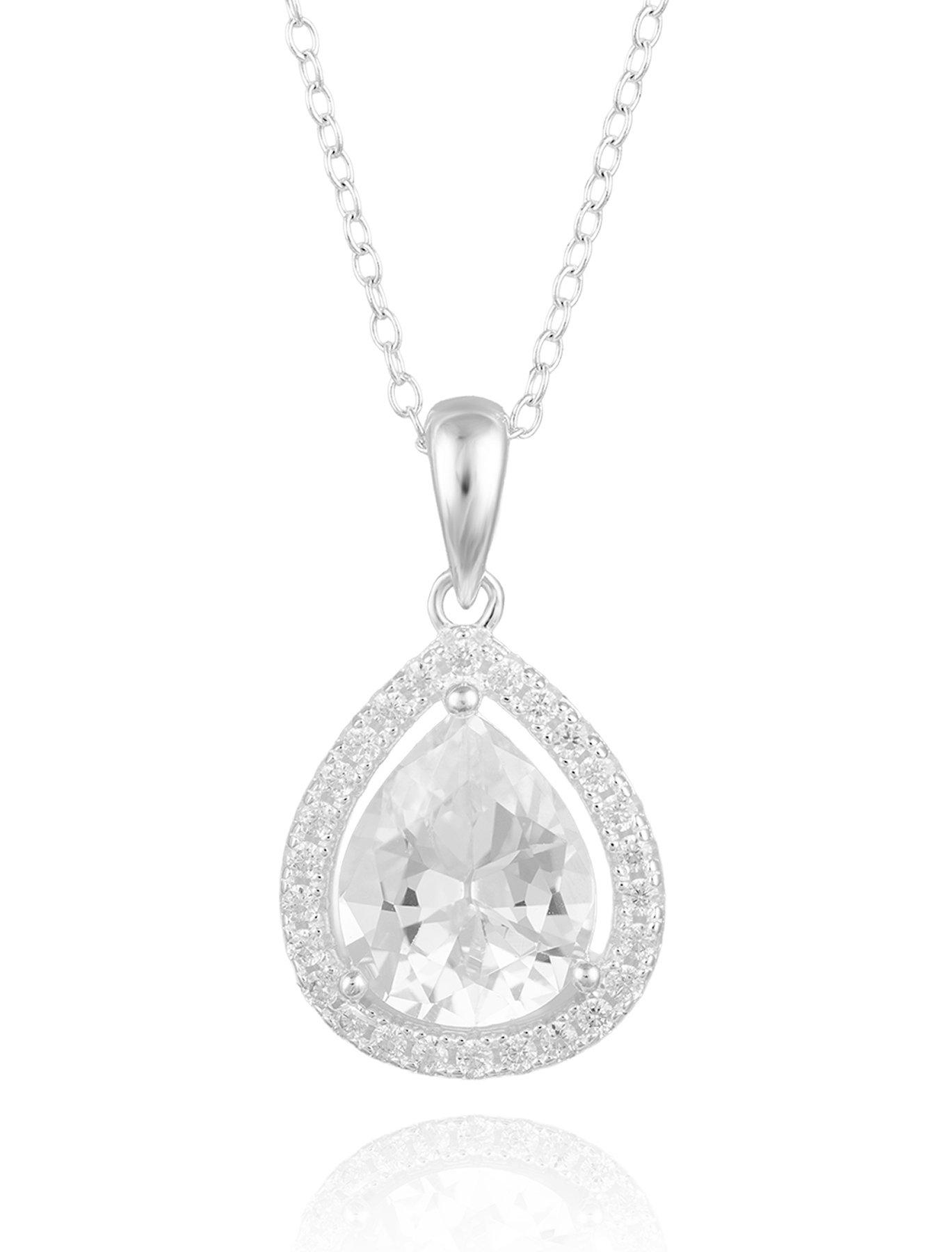 The Love Collection Sterling Silver Large Teardop CZ Pendant with Chain and Bauble Box