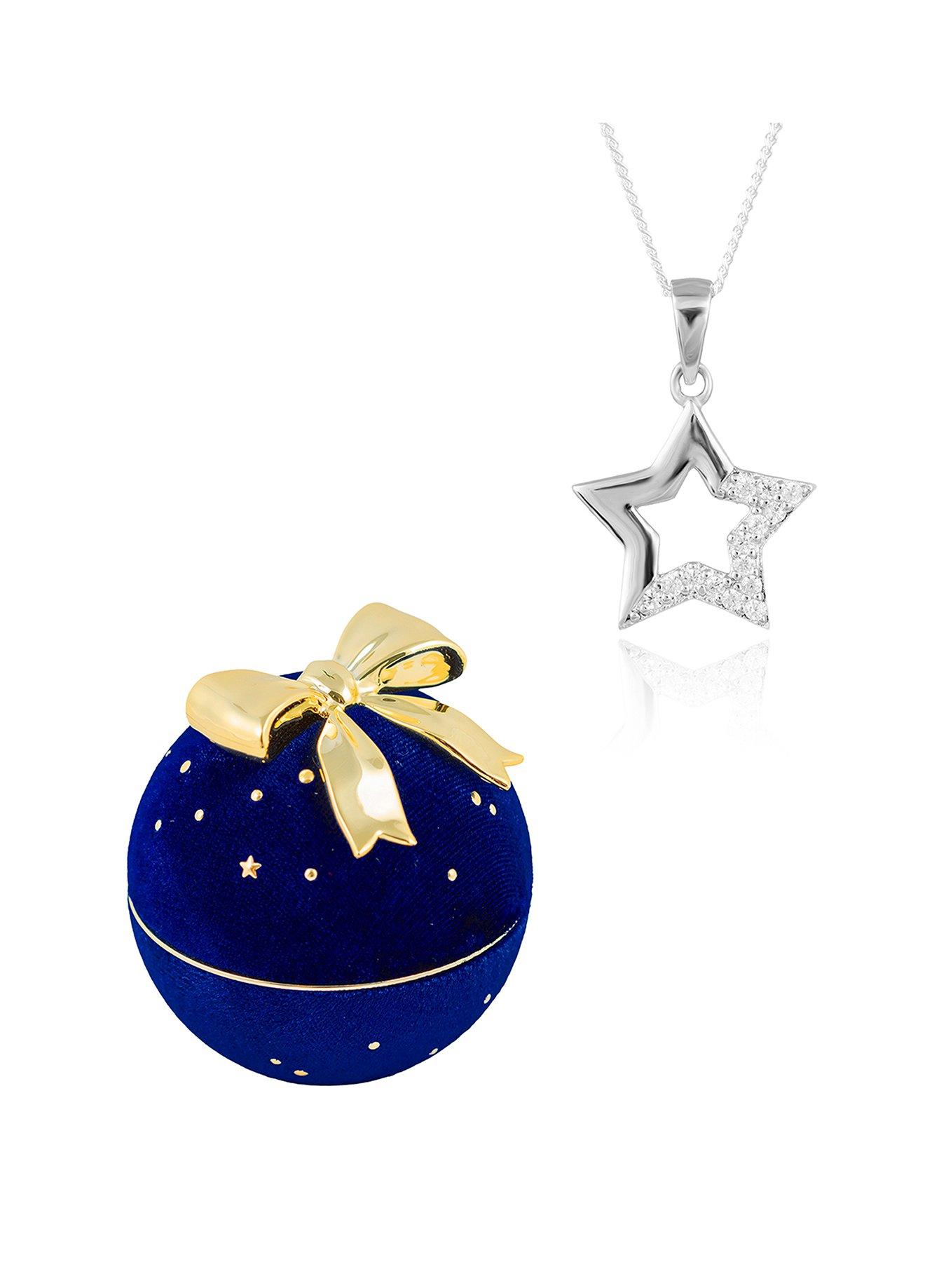 The Love Collection Sterling Silver Half Pave Star Pendant with Chain and Bauble Box