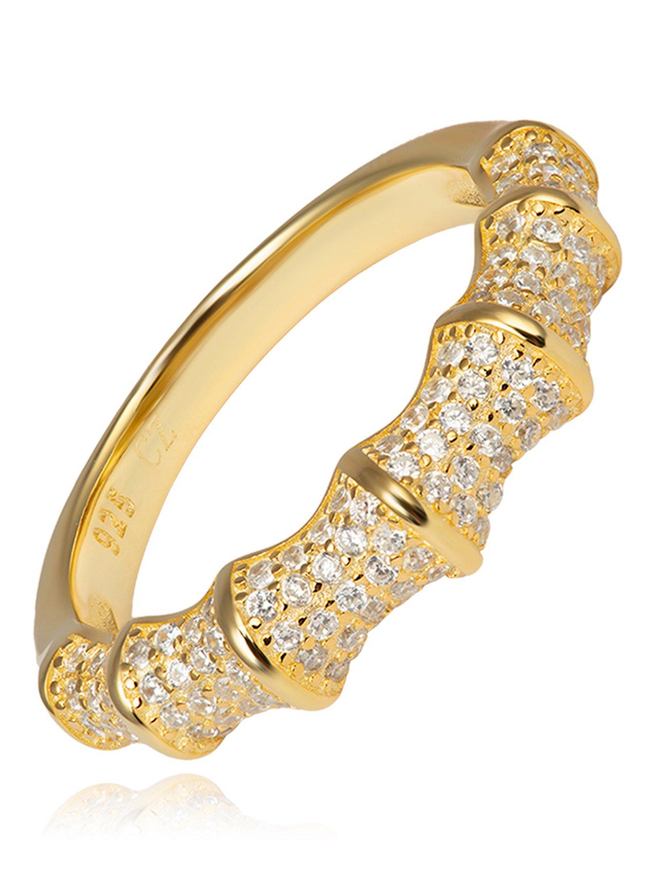  image of the-love-collection-gold-plated-sterling-silver-cz-pave-bamboo-ring