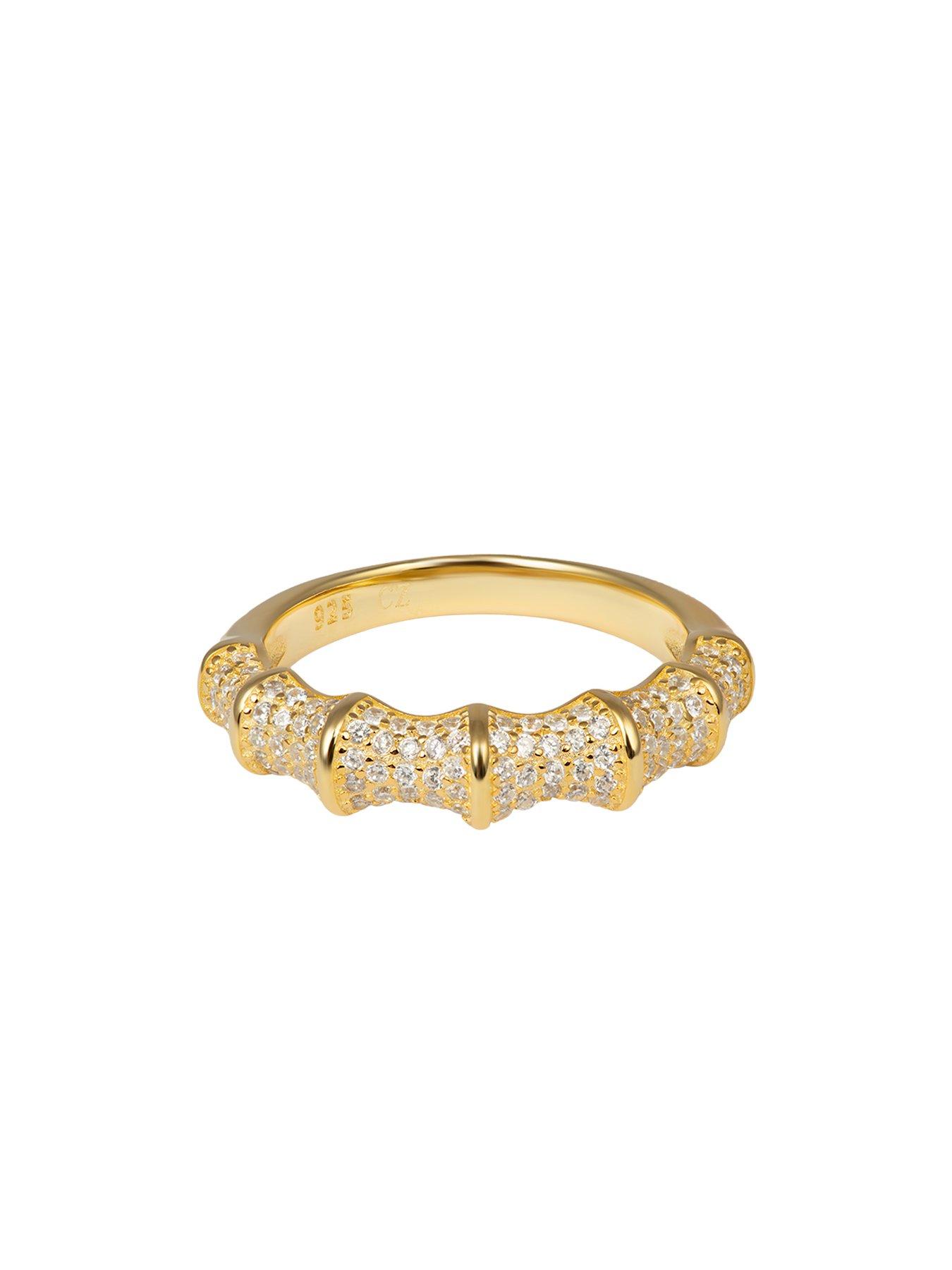  image of the-love-collection-gold-plated-sterling-silver-cz-pave-bamboo-ring