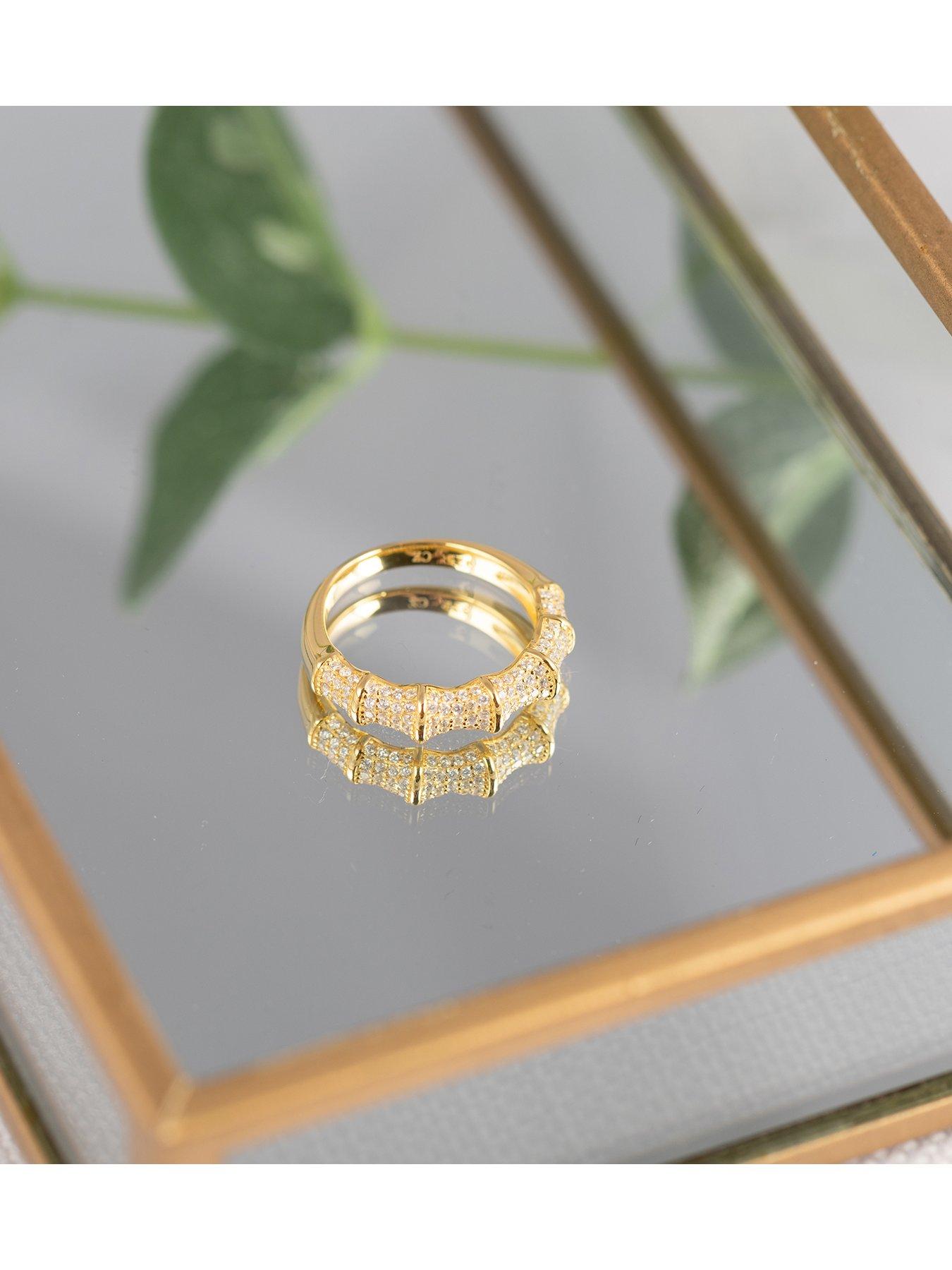  image of the-love-collection-gold-plated-sterling-silver-cz-pave-bamboo-ring