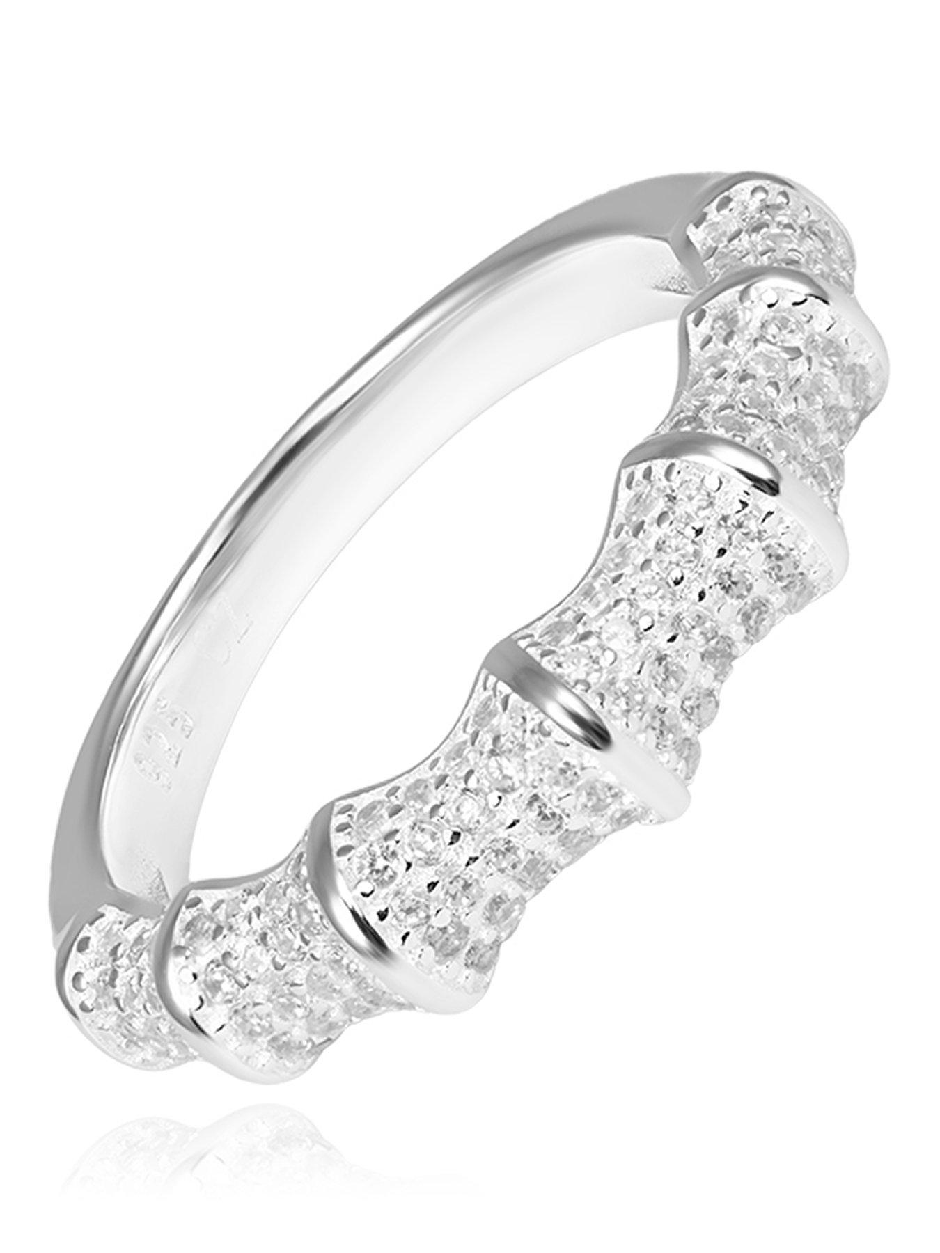 The Love Collection Sterling Silver CZ Pave Bamboo Ring