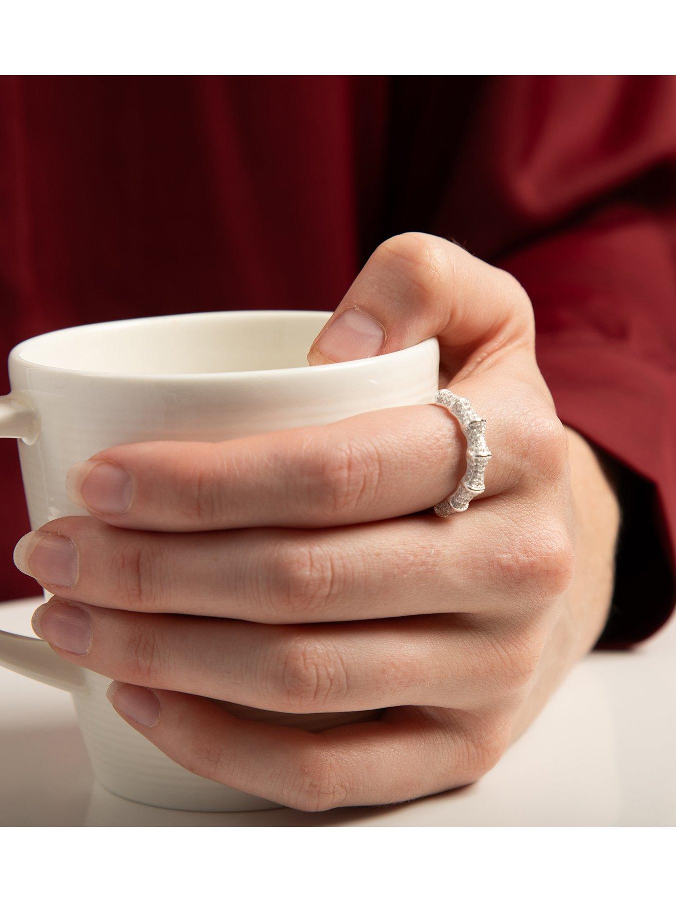  image of the-love-collection-sterling-silver-cz-pave-bamboo-ring