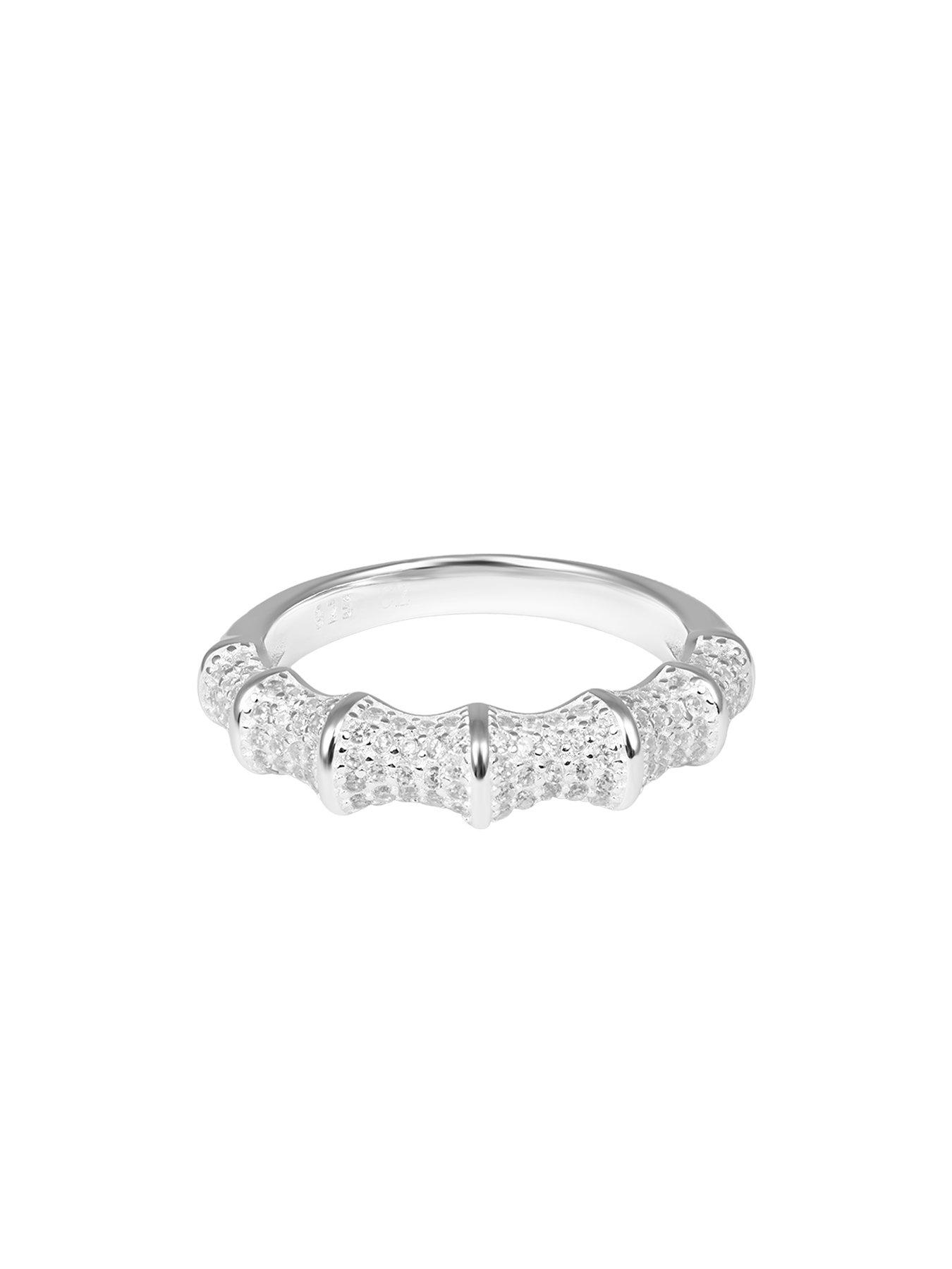 Image 3 of 5 of The Love Collection Sterling Silver CZ Pave Bamboo Ring