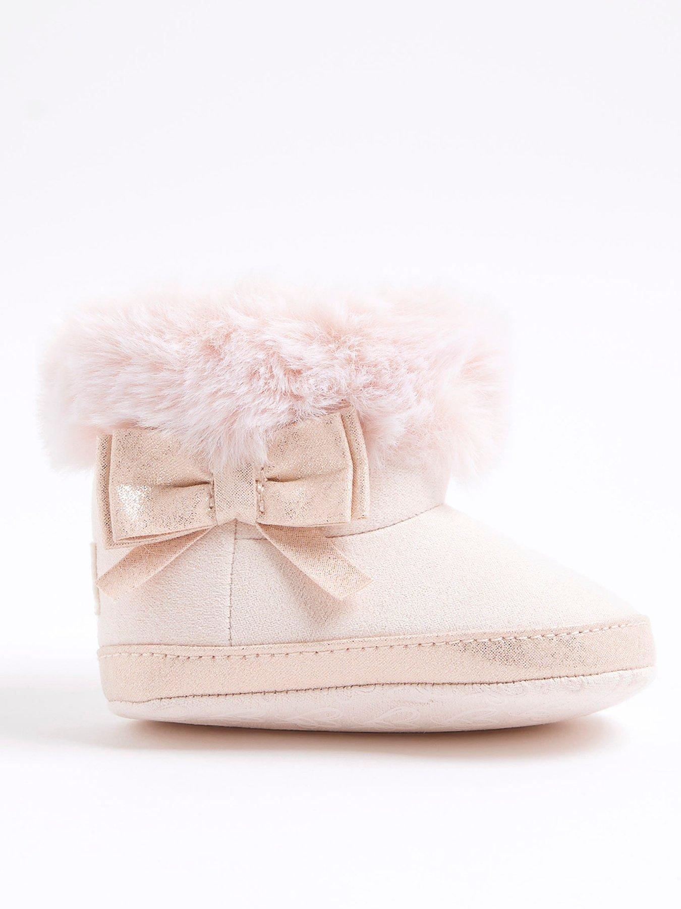 River Island Baby Girls Bow Faux Fur Suede Booties - Light Pink