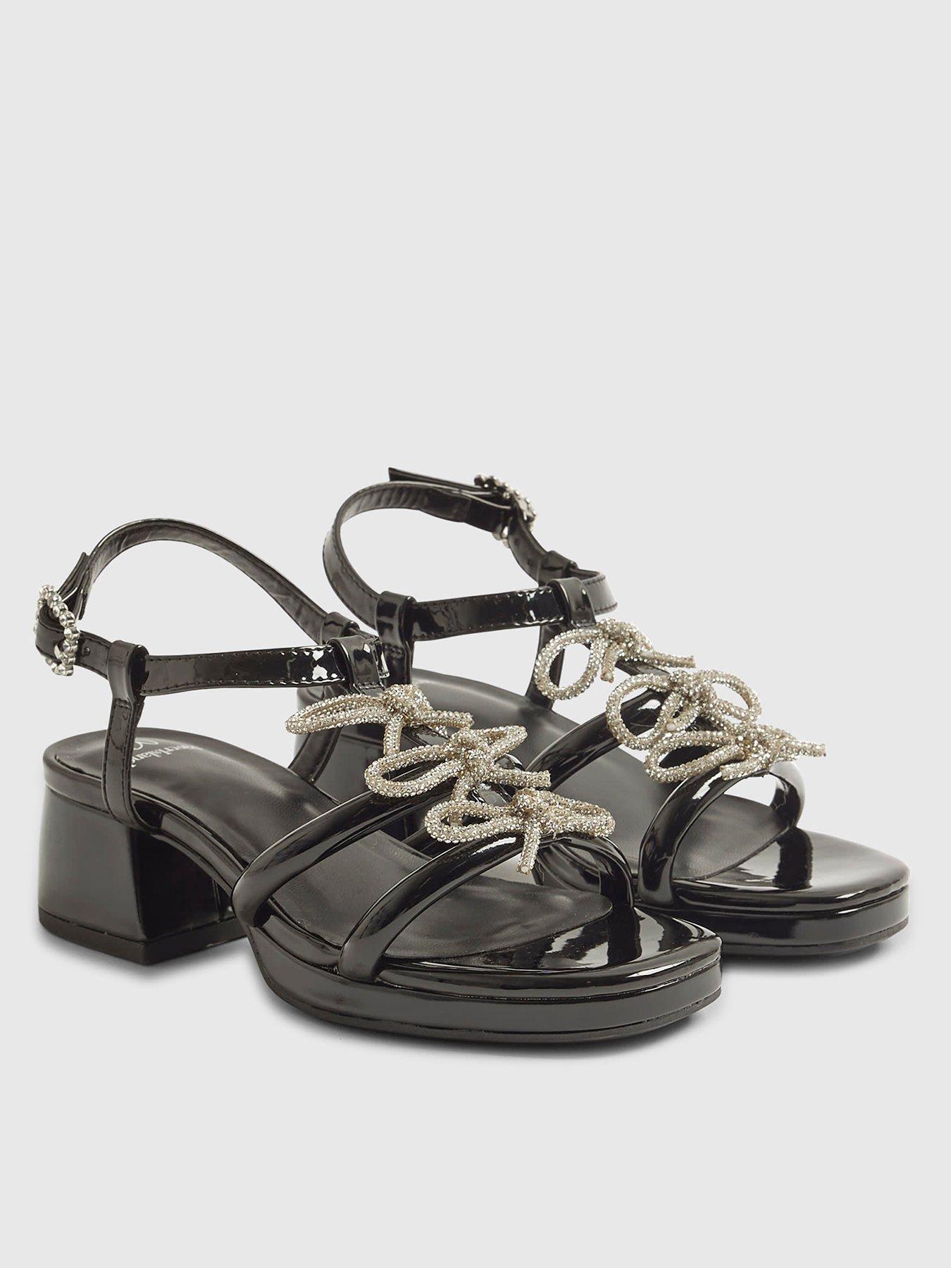 stillFront image of river-island-older-girls-triple-bow-heeled-sandals-black
