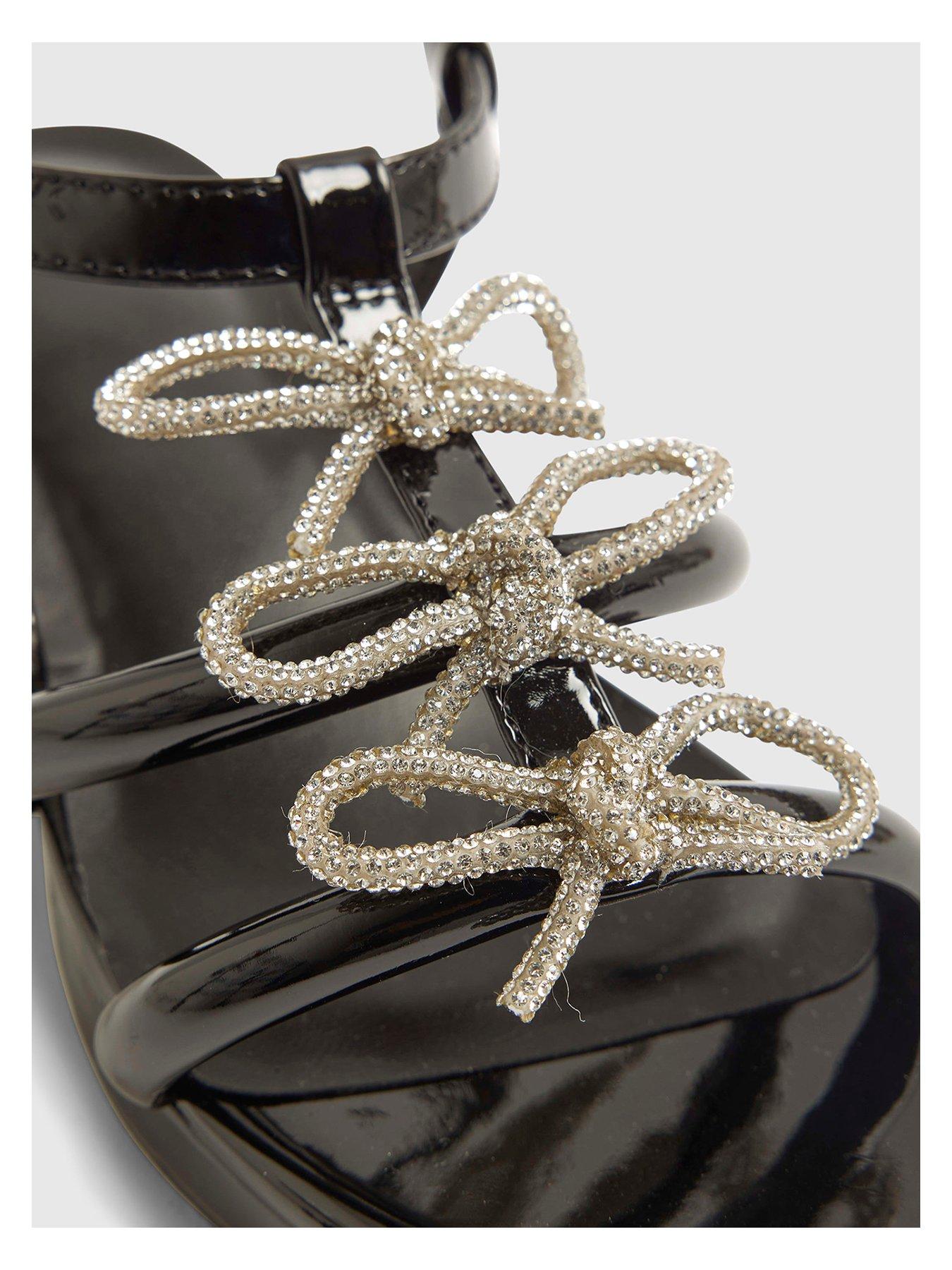  image of river-island-older-girls-triple-bow-heeled-sandals-black