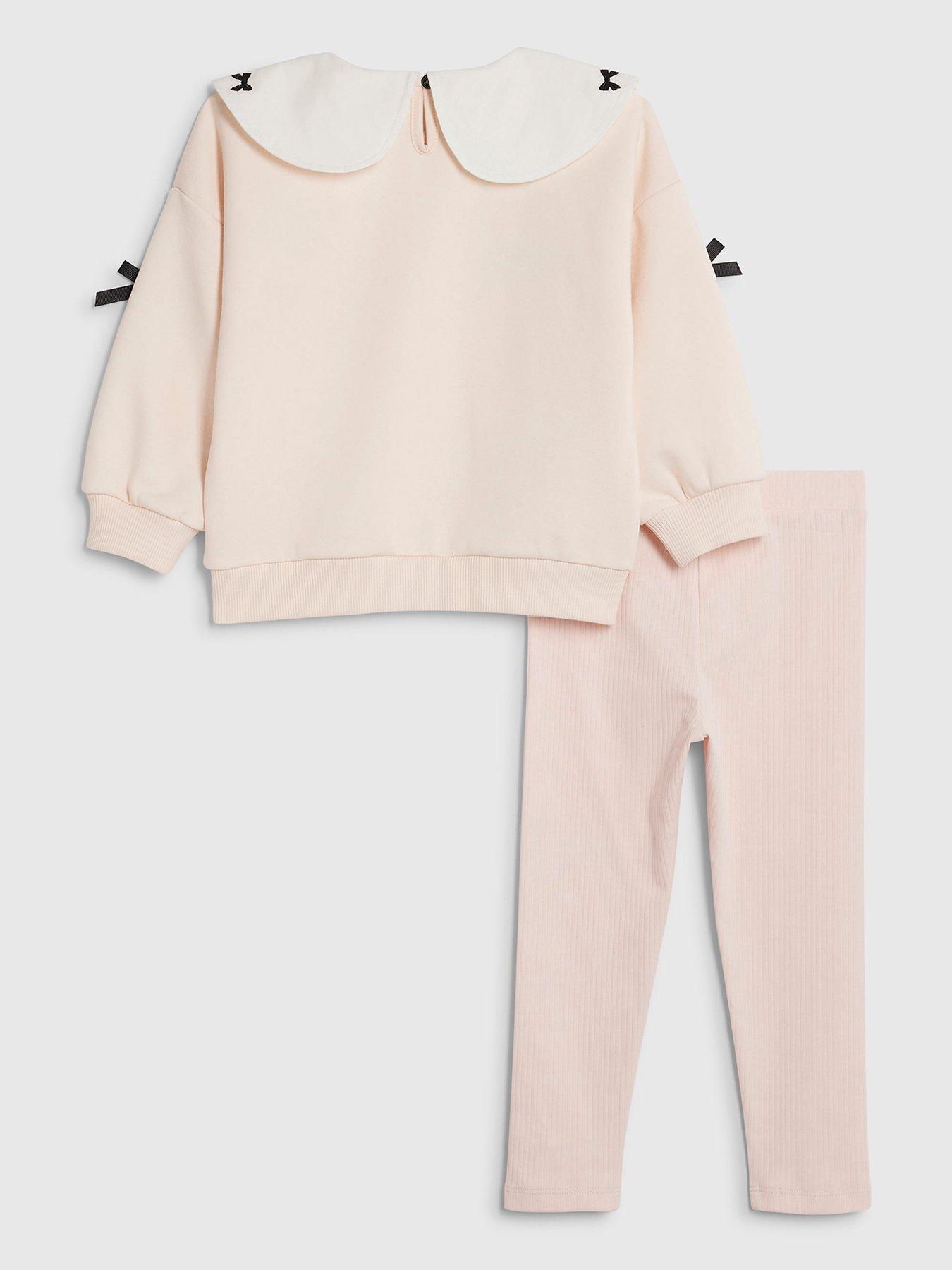 back image of river-island-mini-girls-collared-bow-sweatshirt-set-light-pink