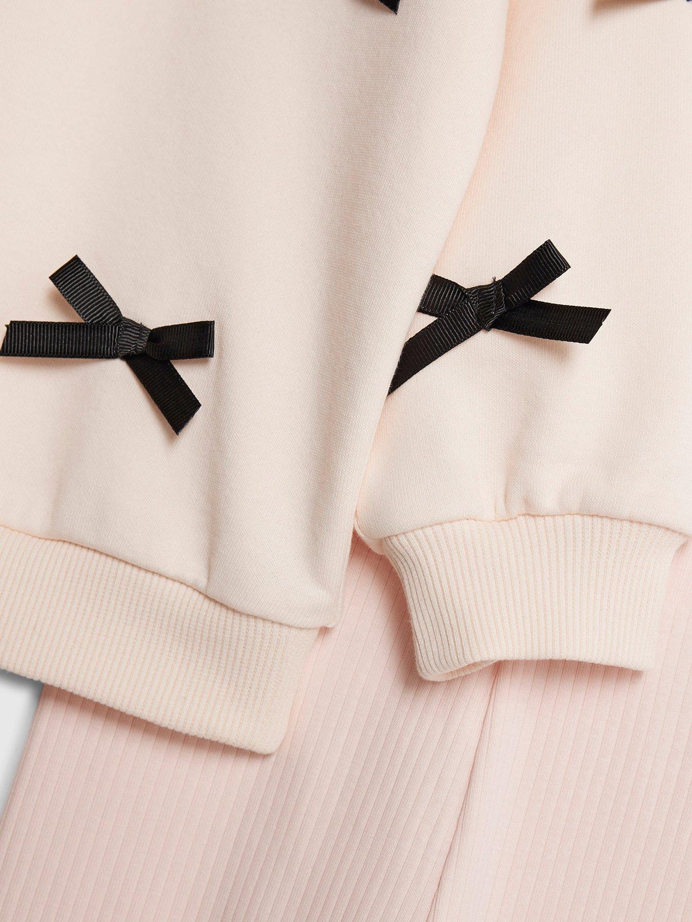  image of river-island-mini-girls-collared-bow-sweatshirt-set-light-pink