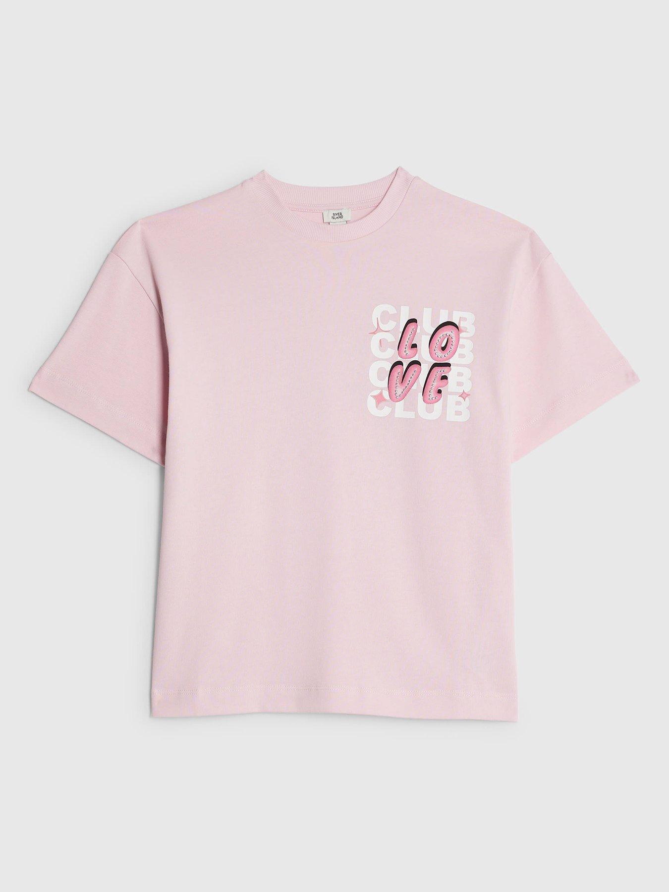 back image of river-island-older-girls-love-club-back-print-t-shirt-pink