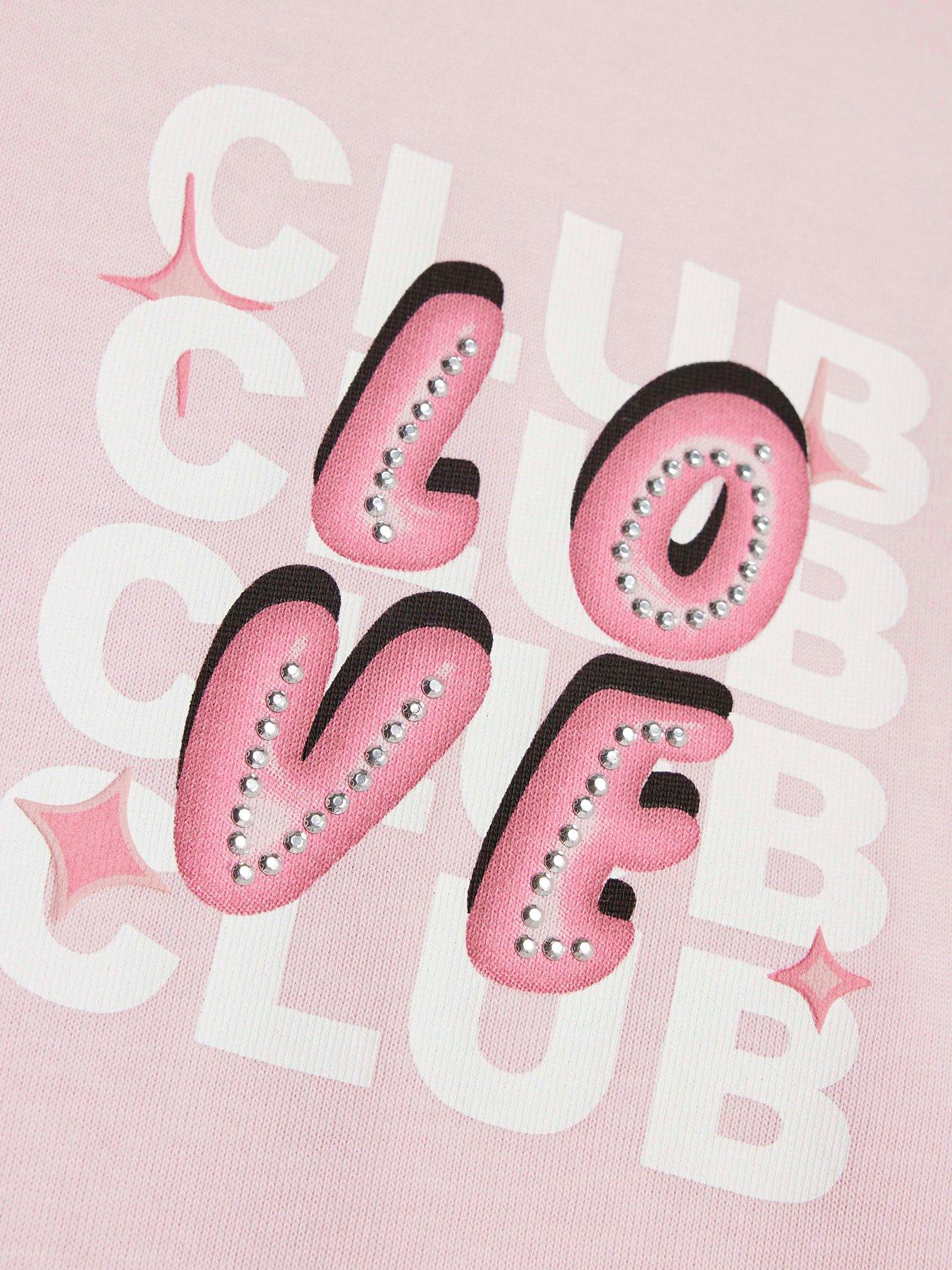  image of river-island-older-girls-love-club-back-print-t-shirt-pink