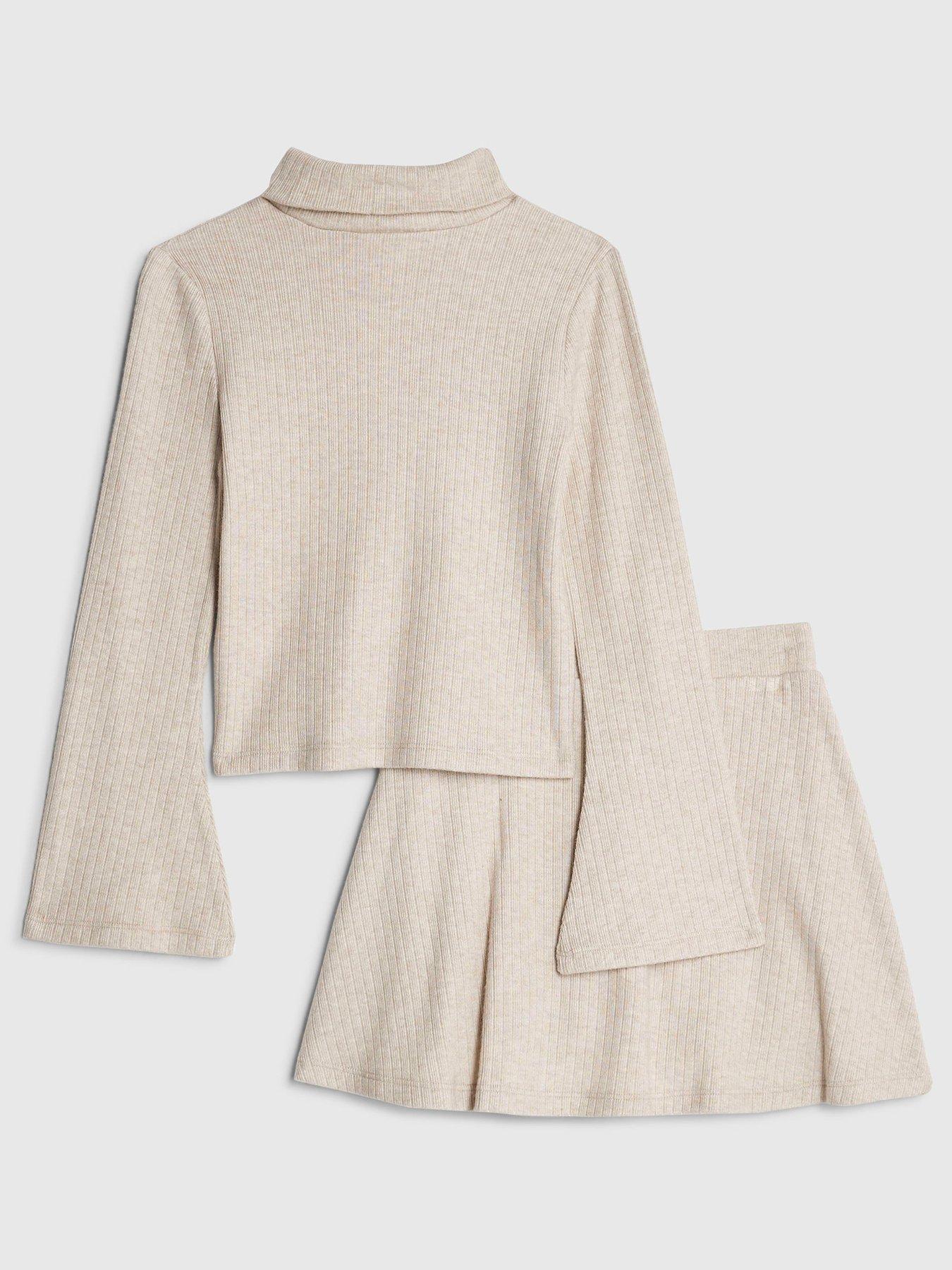  image of river-island-older-girls-cosy-top-and-skort-set-beige