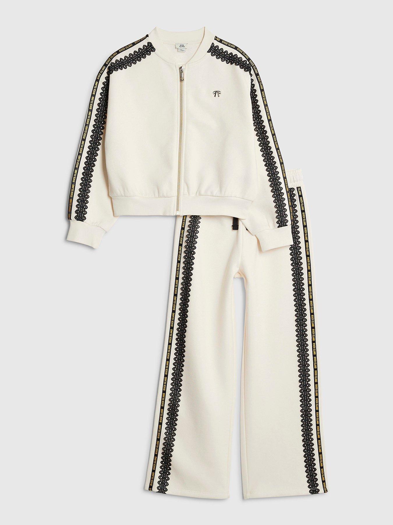  image of river-island-older-girls-lace-sweatshirt-set-cream