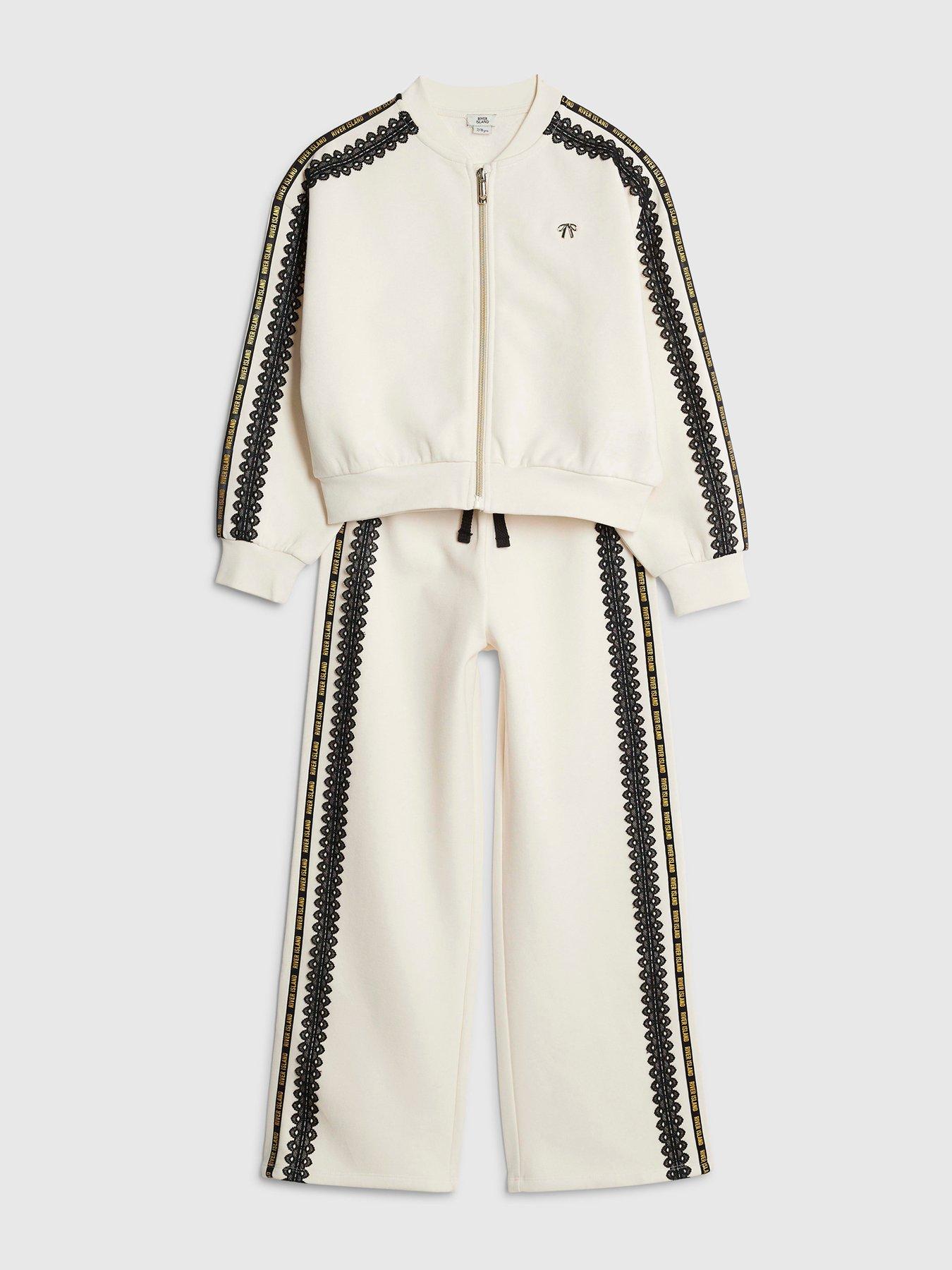  image of river-island-older-girls-lace-sweatshirt-set-cream