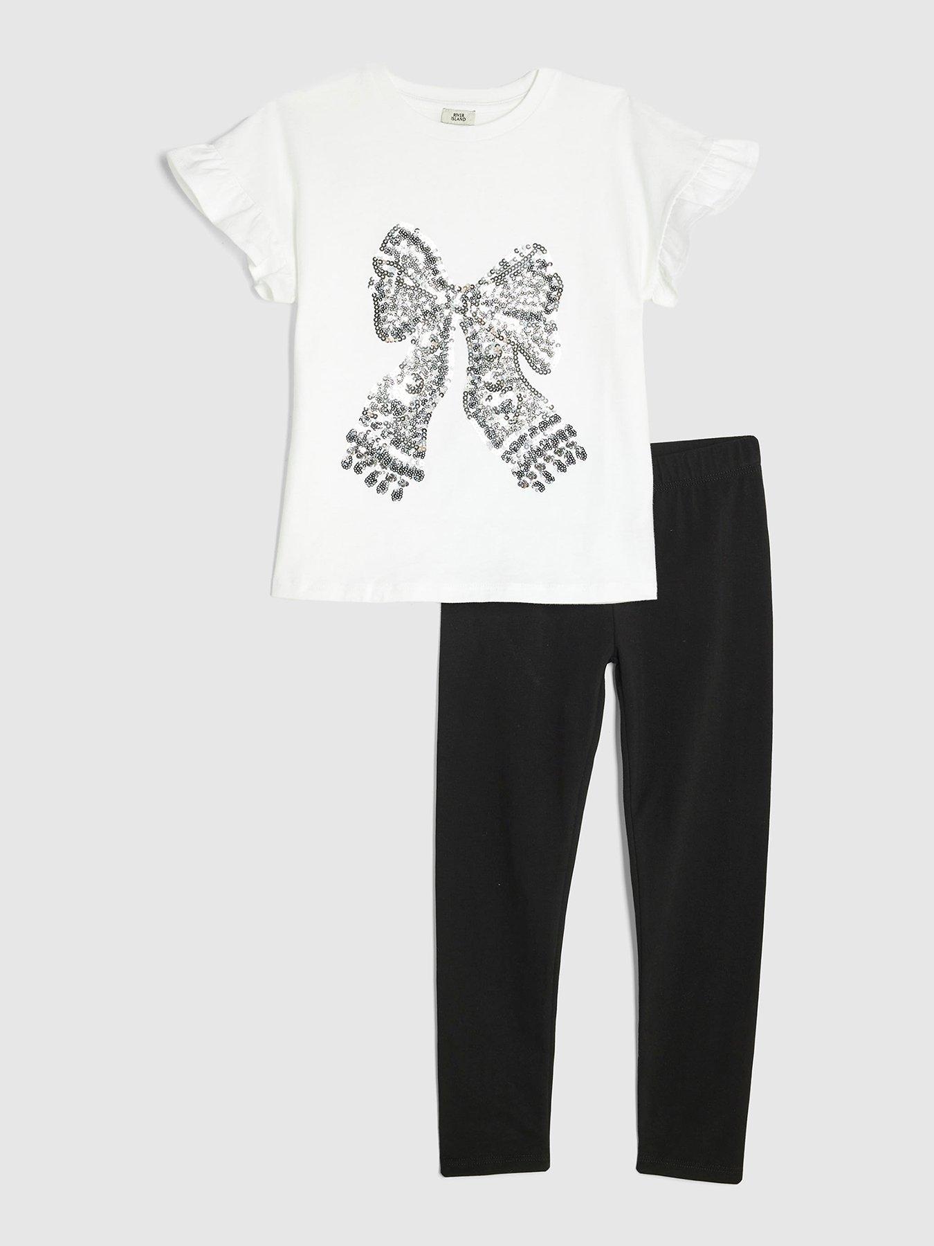  image of river-island-older-girls-sequin-bow-top-and-legging-set-white