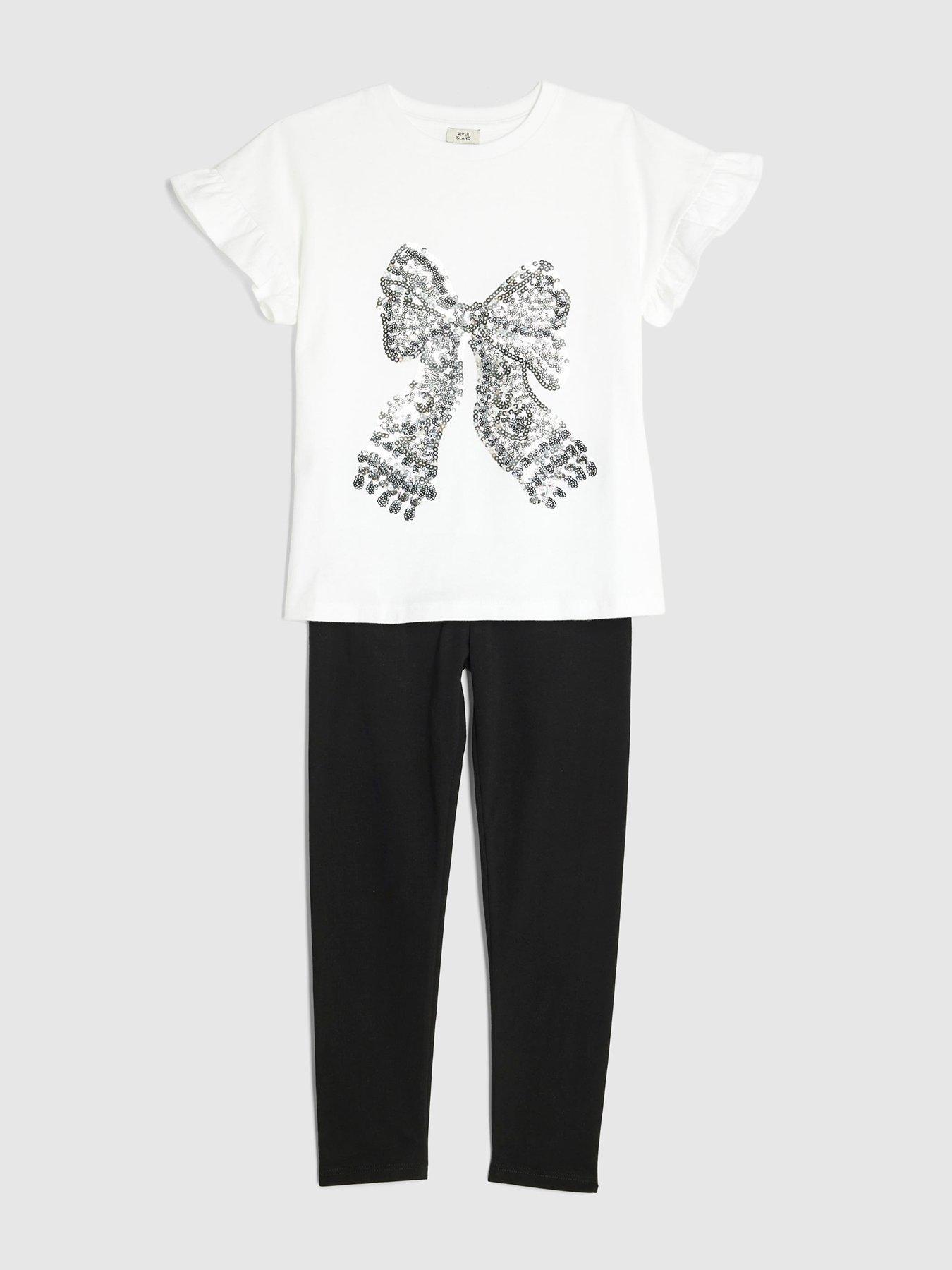  image of river-island-older-girls-sequin-bow-top-and-legging-set-white