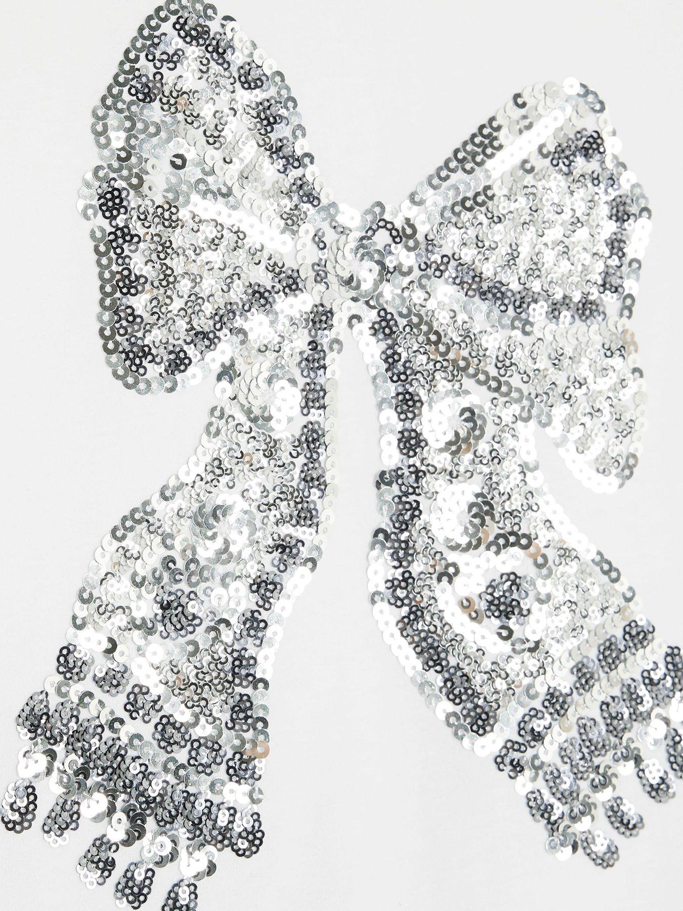  image of river-island-older-girls-sequin-bow-top-and-legging-set-white
