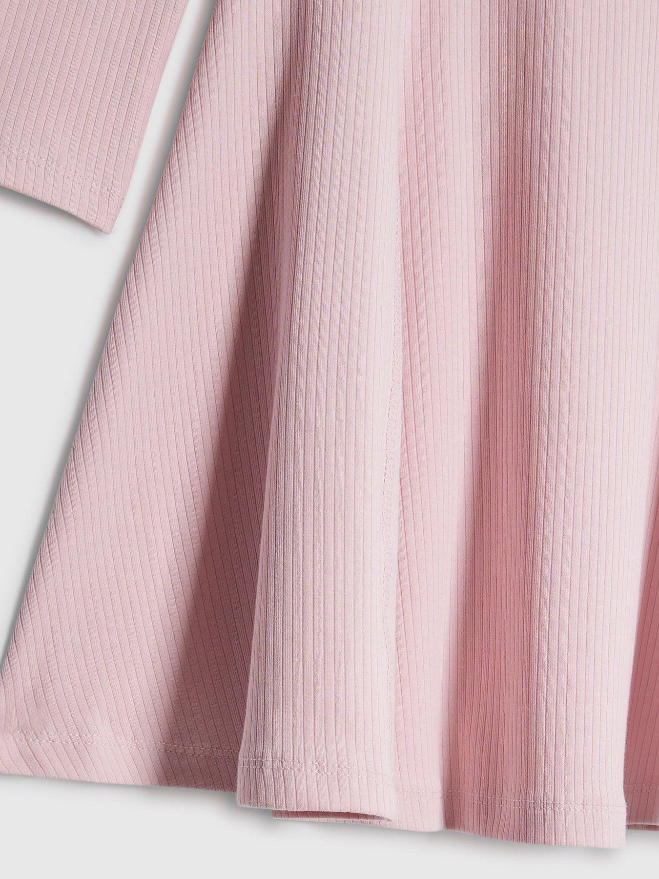 Image 4 of 4 of River Island Older Girls Long Sleeved Ribbed Zip Polo Dress - Pink