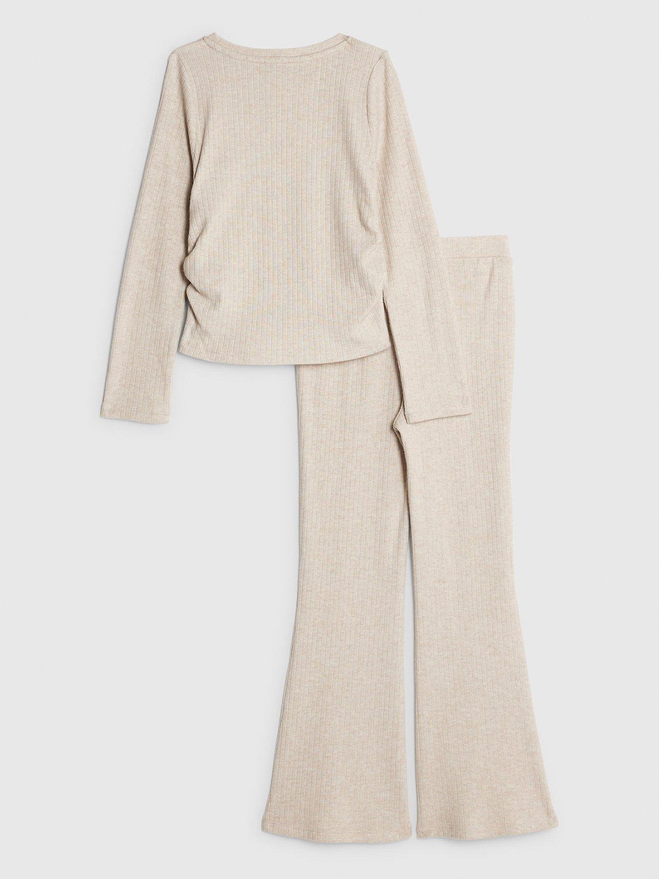Image 2 of 5 of River Island Older Girls Ruched Long Sleeve Top Set - Beige